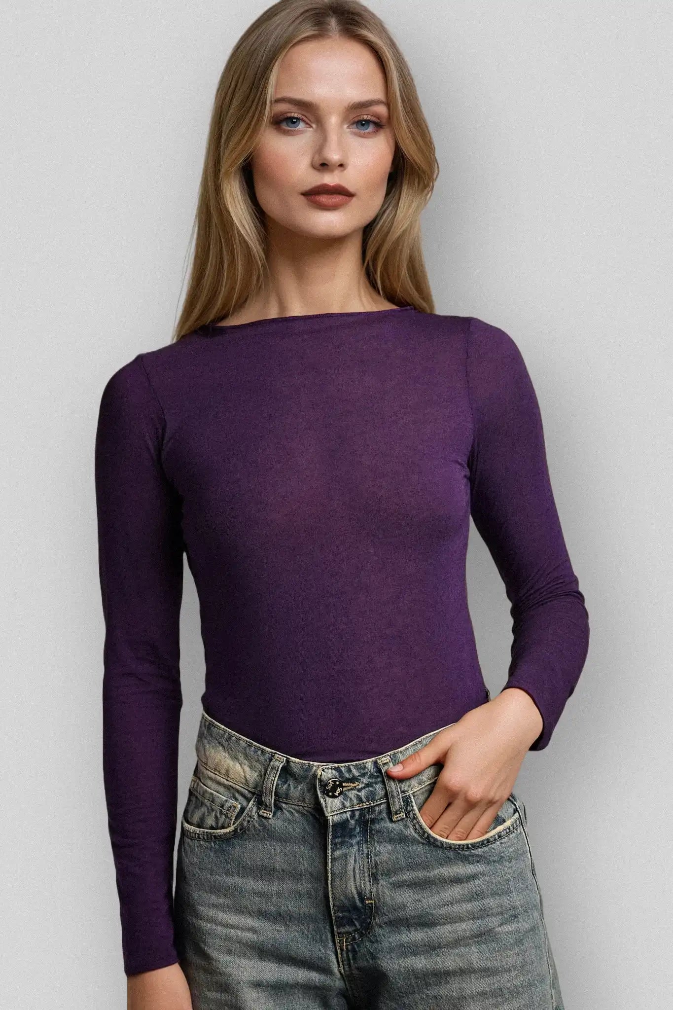 Maglia a Manica Lunga in Modal Ultralight con Cashmere Girocollo