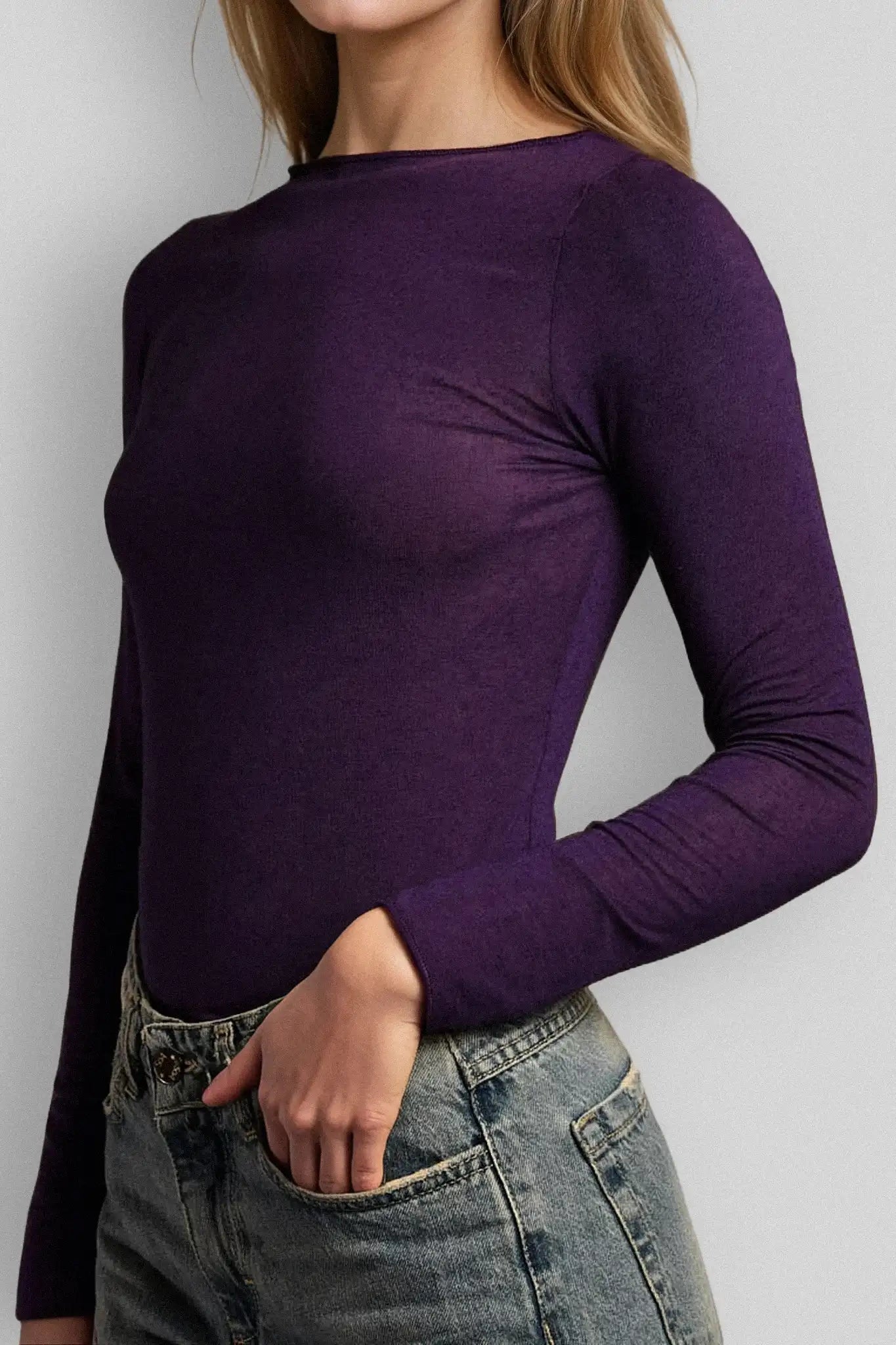 Maglia a Manica Lunga in Modal Ultralight con Cashmere Girocollo