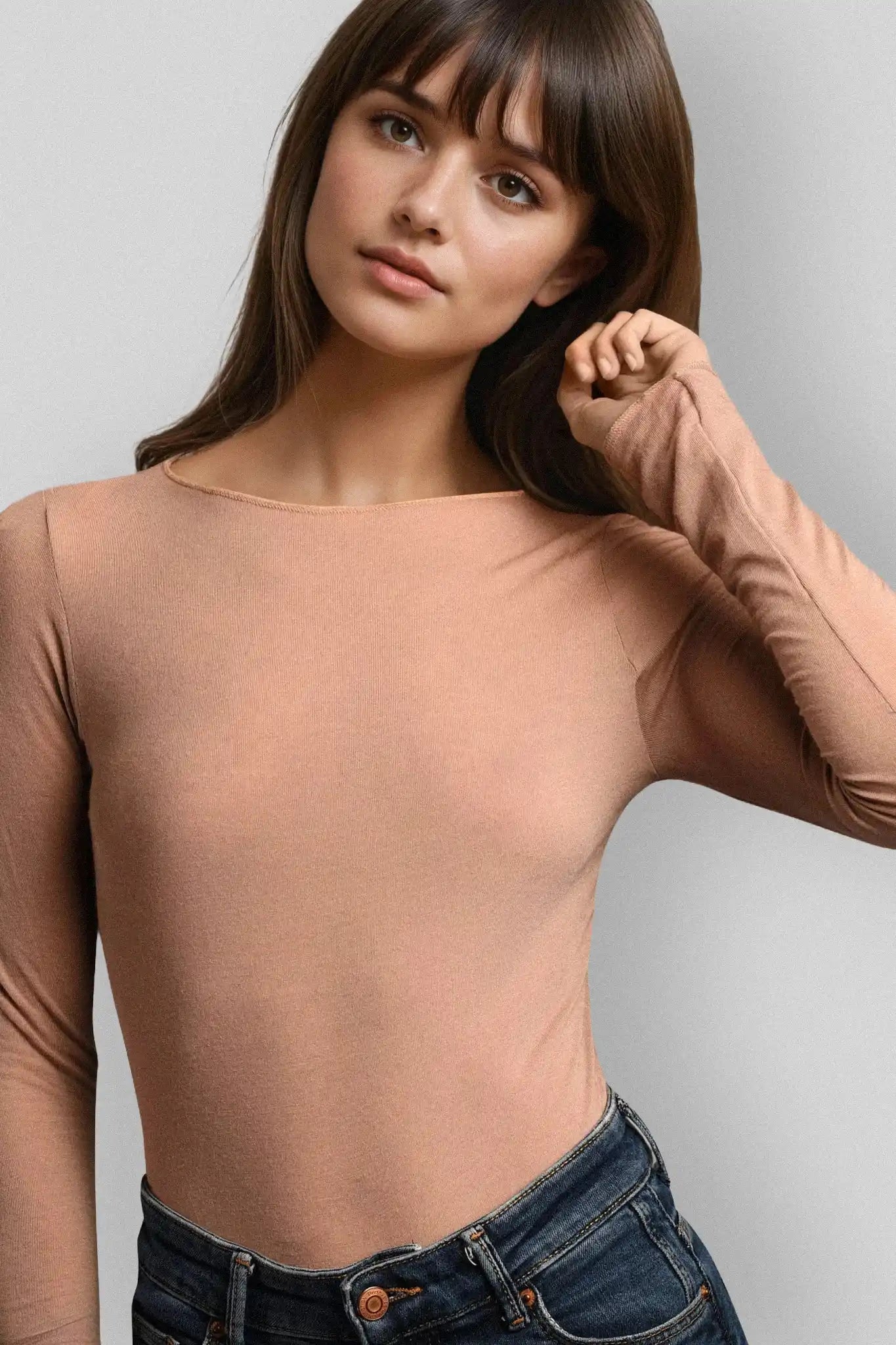 Maglia a Manica Lunga in Modal Ultralight con Cashmere Girocollo