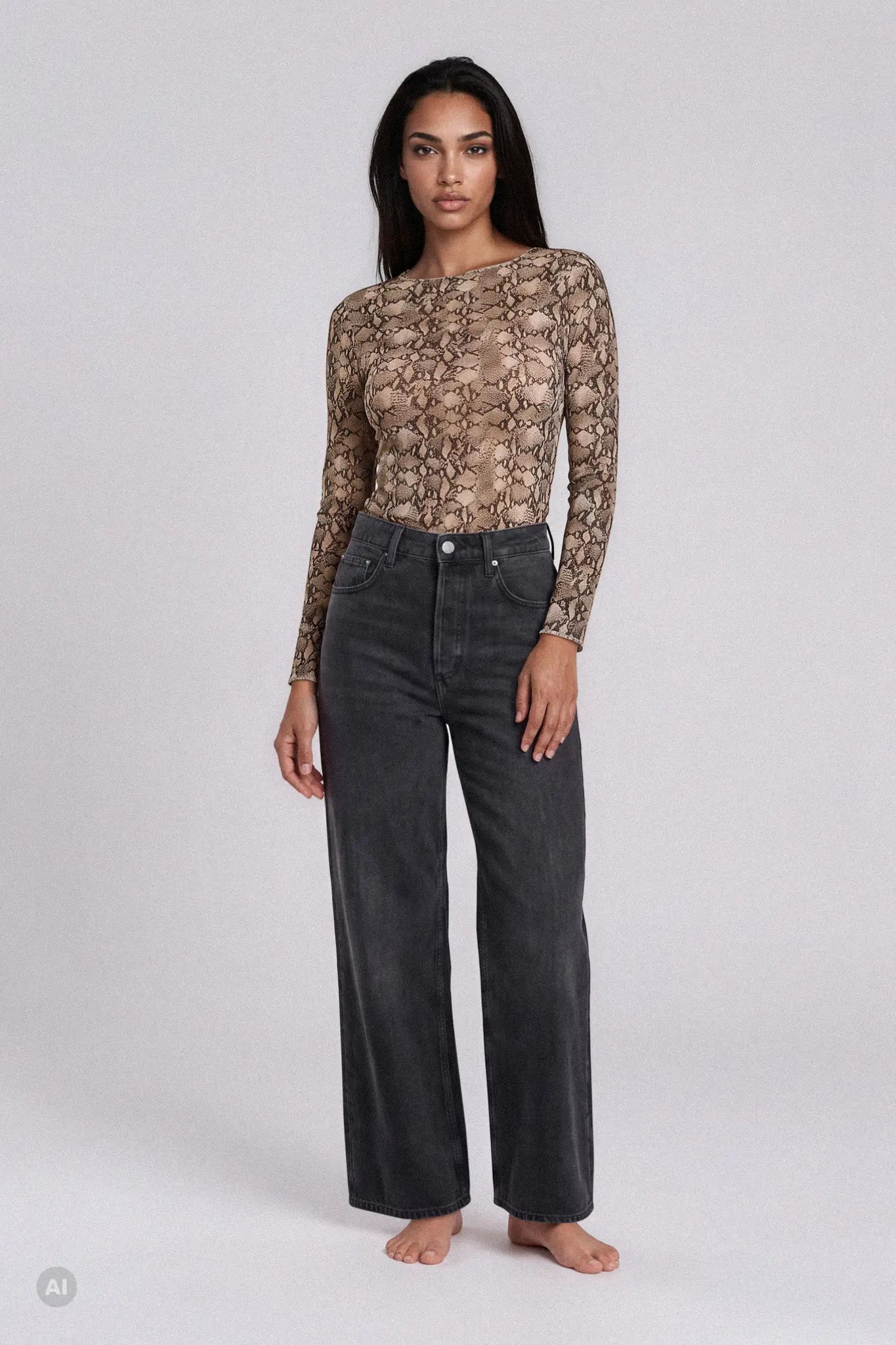 Maglia a Manica Lunga in Modal Ultralight con Cashmere Girocollo Pitone