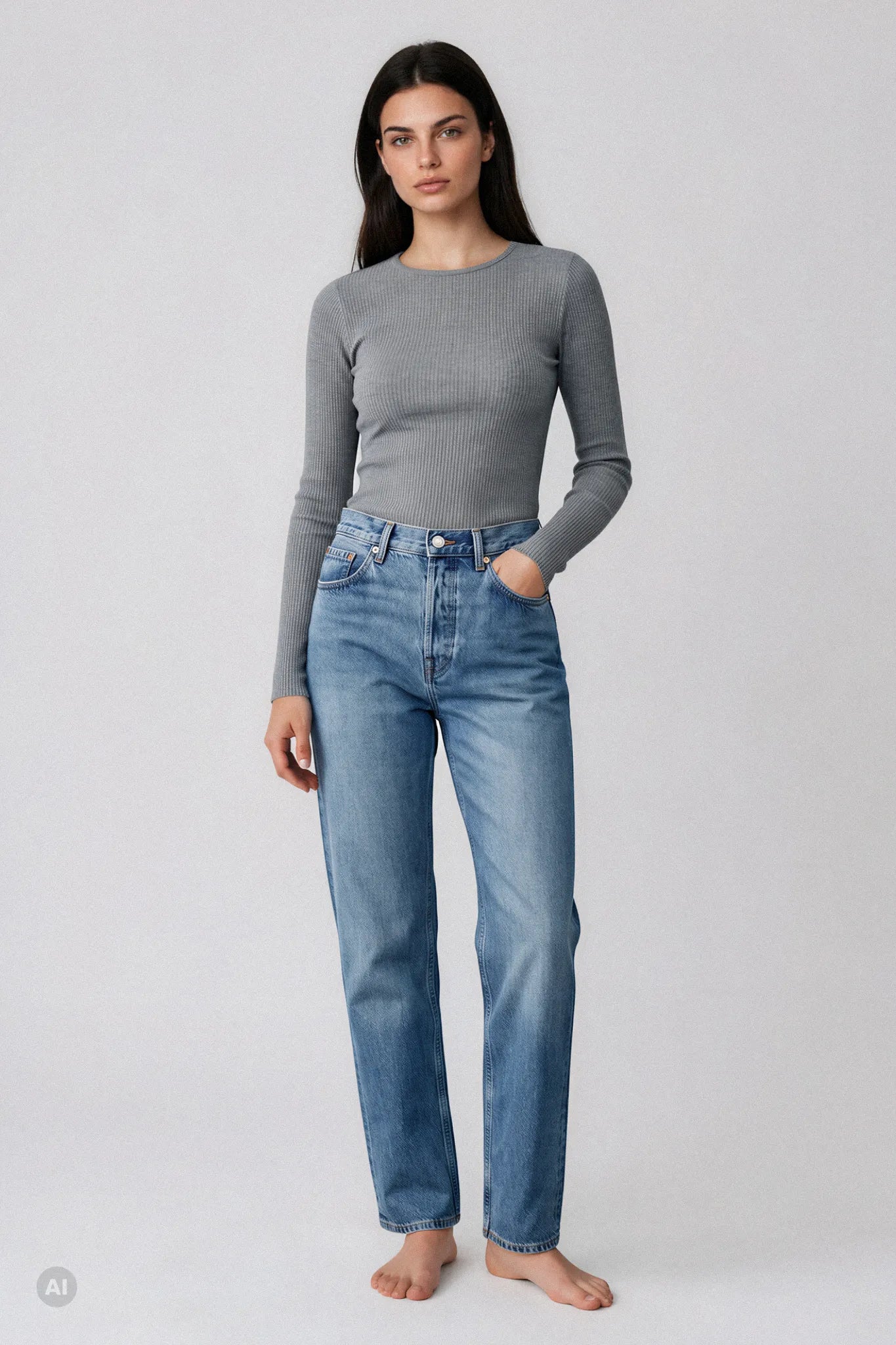 Maglia a Manica Lunga in Modal Ultranatural con Cashmere a Costine