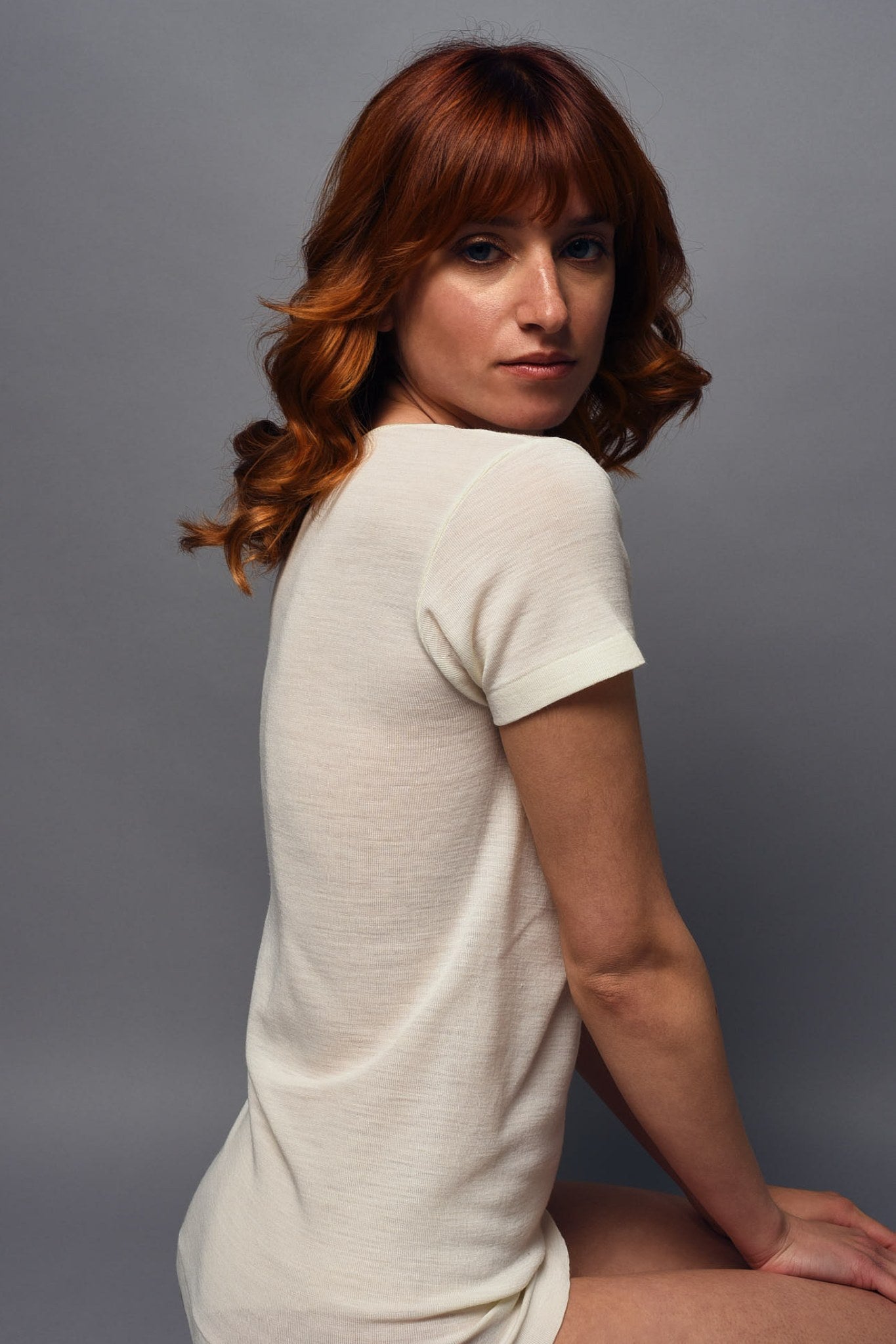 Maglia a Manica Corta in Lana e Pizzo Girocollo