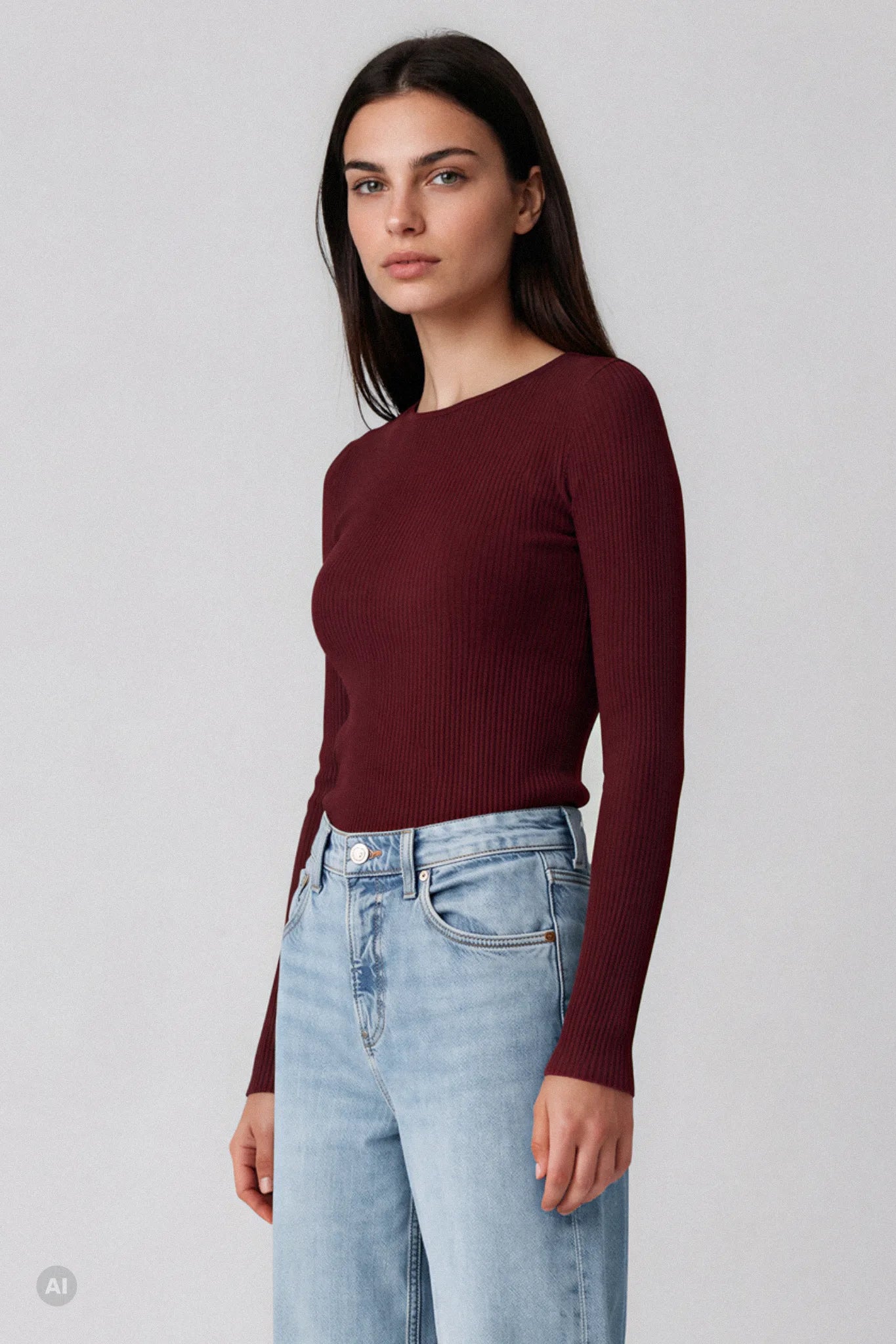 Maglia a Manica Lunga in Modal Ultranatural con Cashmere a Costine