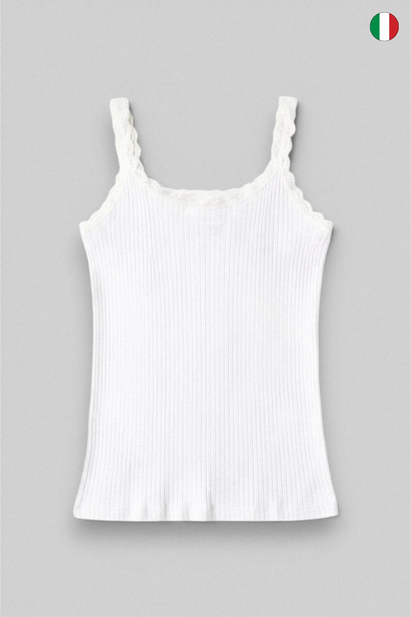 Top a Spalla Stretta in Costina Bamboo con Pizzo
