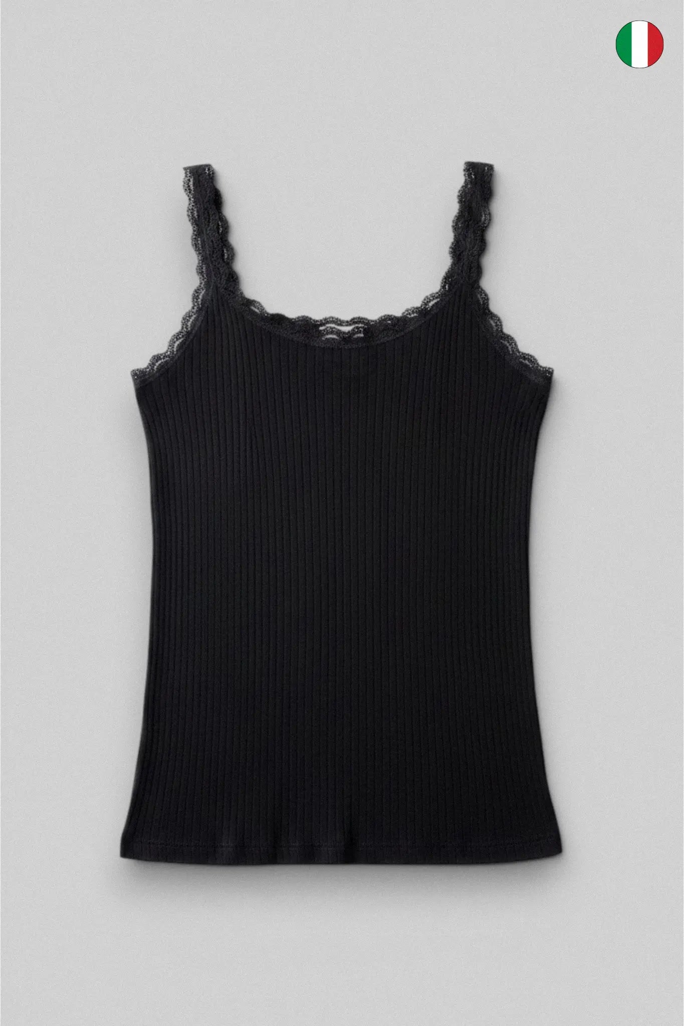 Top a Spalla Stretta in Costina Bamboo con Pizzo