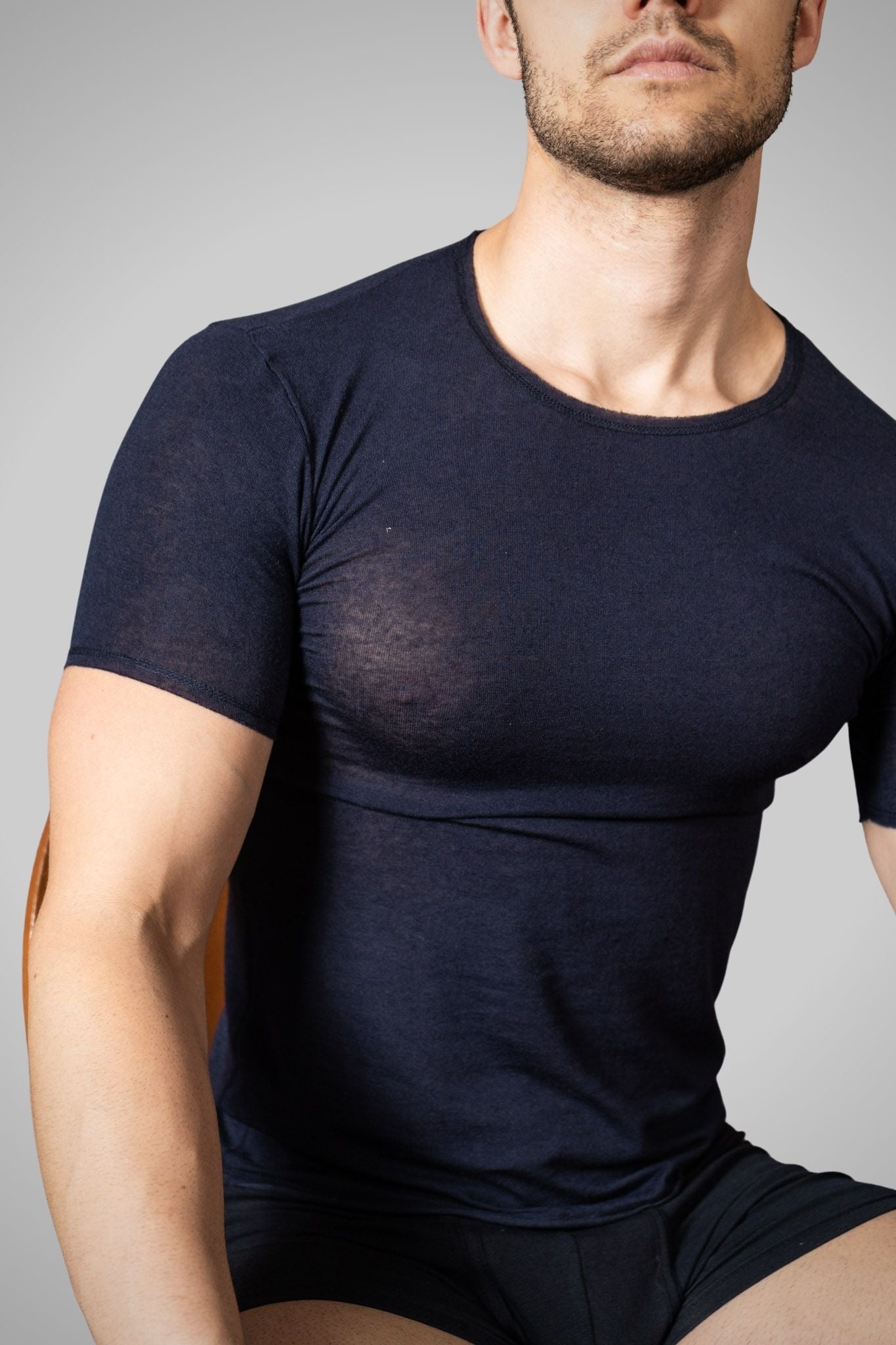 Maglia a Manica Corta in Modal Ultralight con Cashmere Girocollo