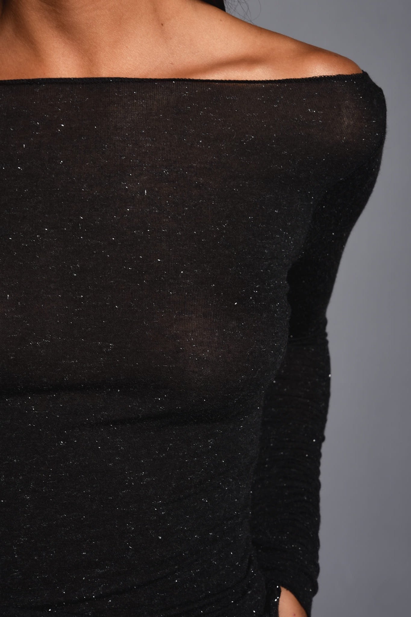 Maglia a Manica Lunga in Modal Ultralight con Cashmere Lamè Scollo Barchetta