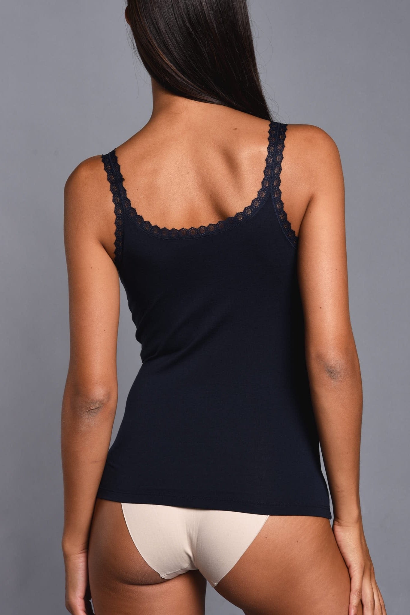 Top Spallini Sottili in Cotone Modal con Pizzo Scollo Tondo
