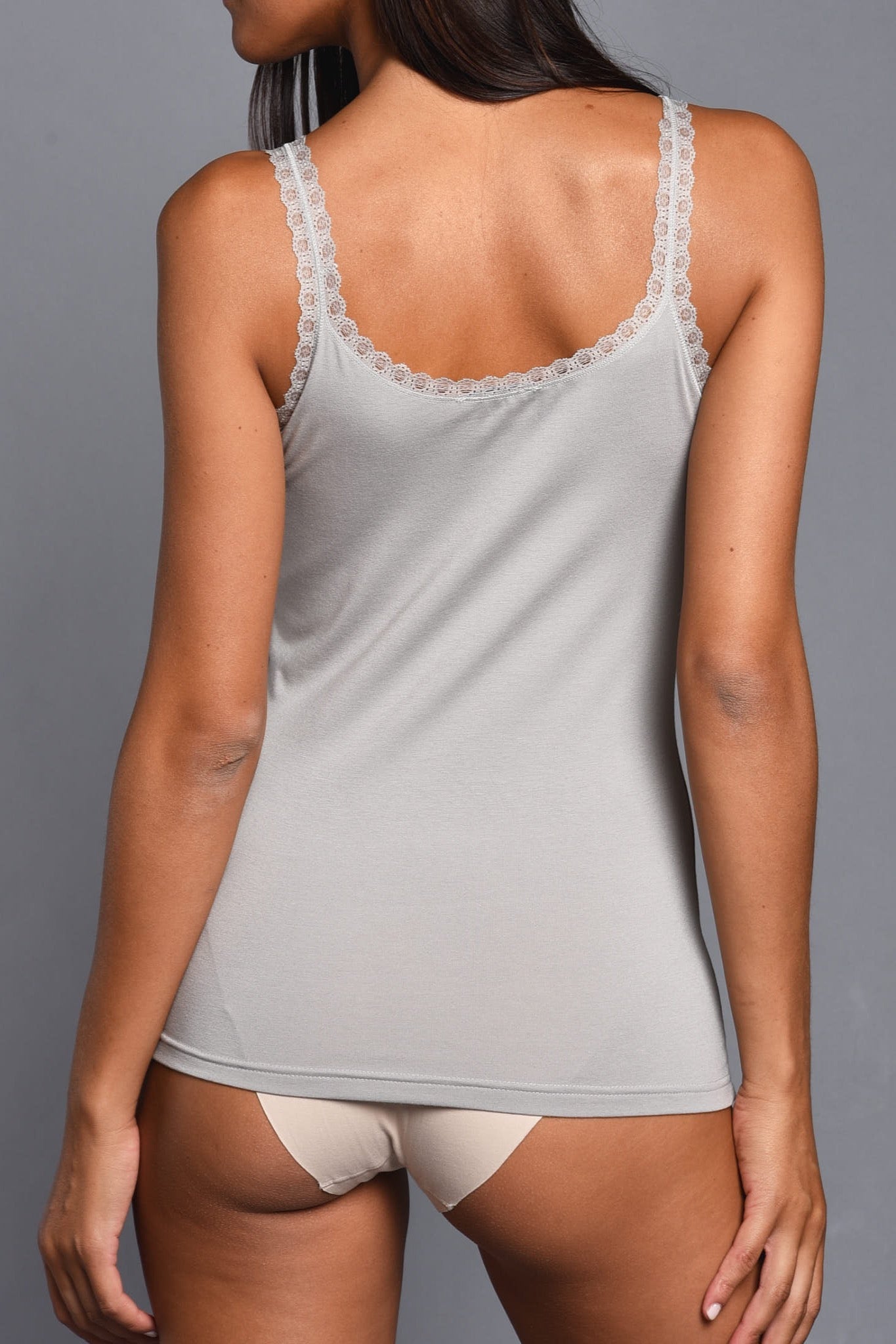 Top Spallini Sottili in Cotone Modal con Pizzo Scollo Tondo