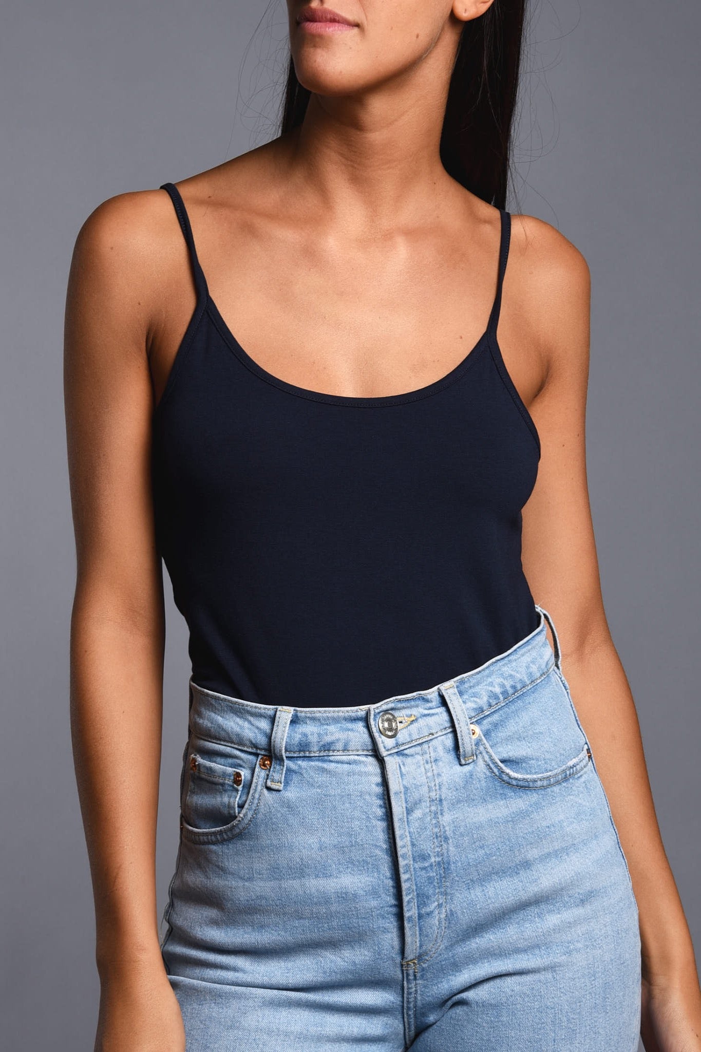 Top Spallini Sottili in Cotone Modal Scollo Tondo