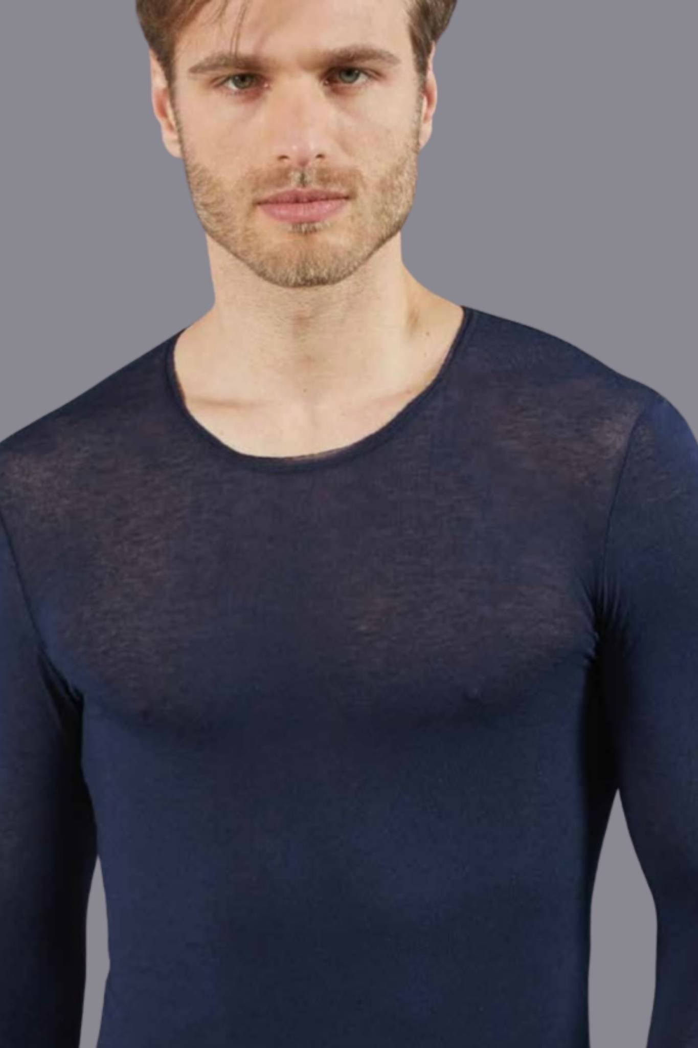 Maglia a Manica Lunga in Modal Ultralight con Cashmere Girocollo