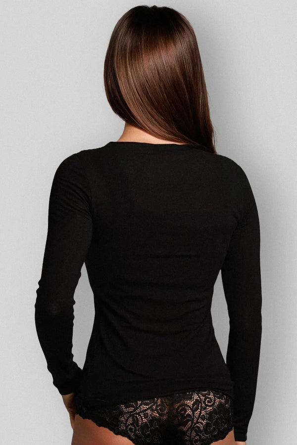 Maglia a Manica Lunga in Modal Ultralight con Cashmere Girocollo