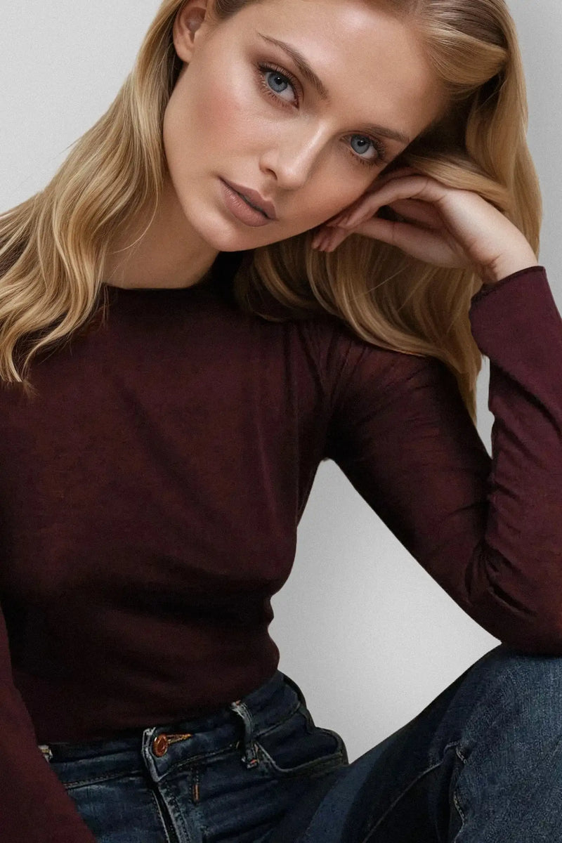 Maglia a Manica Lunga in Modal Ultralight con Cashmere Girocollo