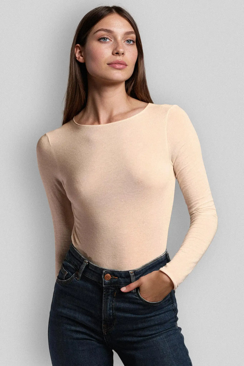 Maglia a Manica Lunga in Modal Ultralight con Cashmere Girocollo