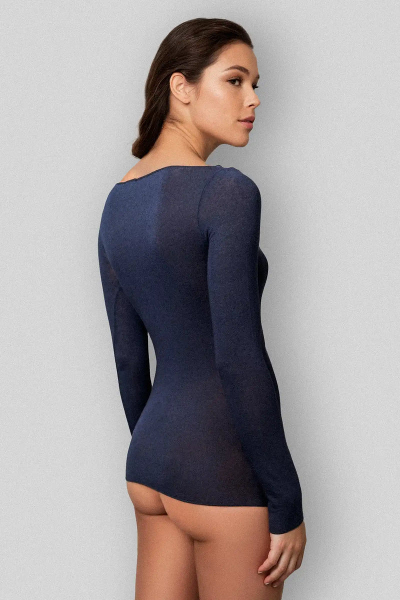 Maglia a Manica Lunga in Modal Ultralight con Cashmere Scollo Barchetta