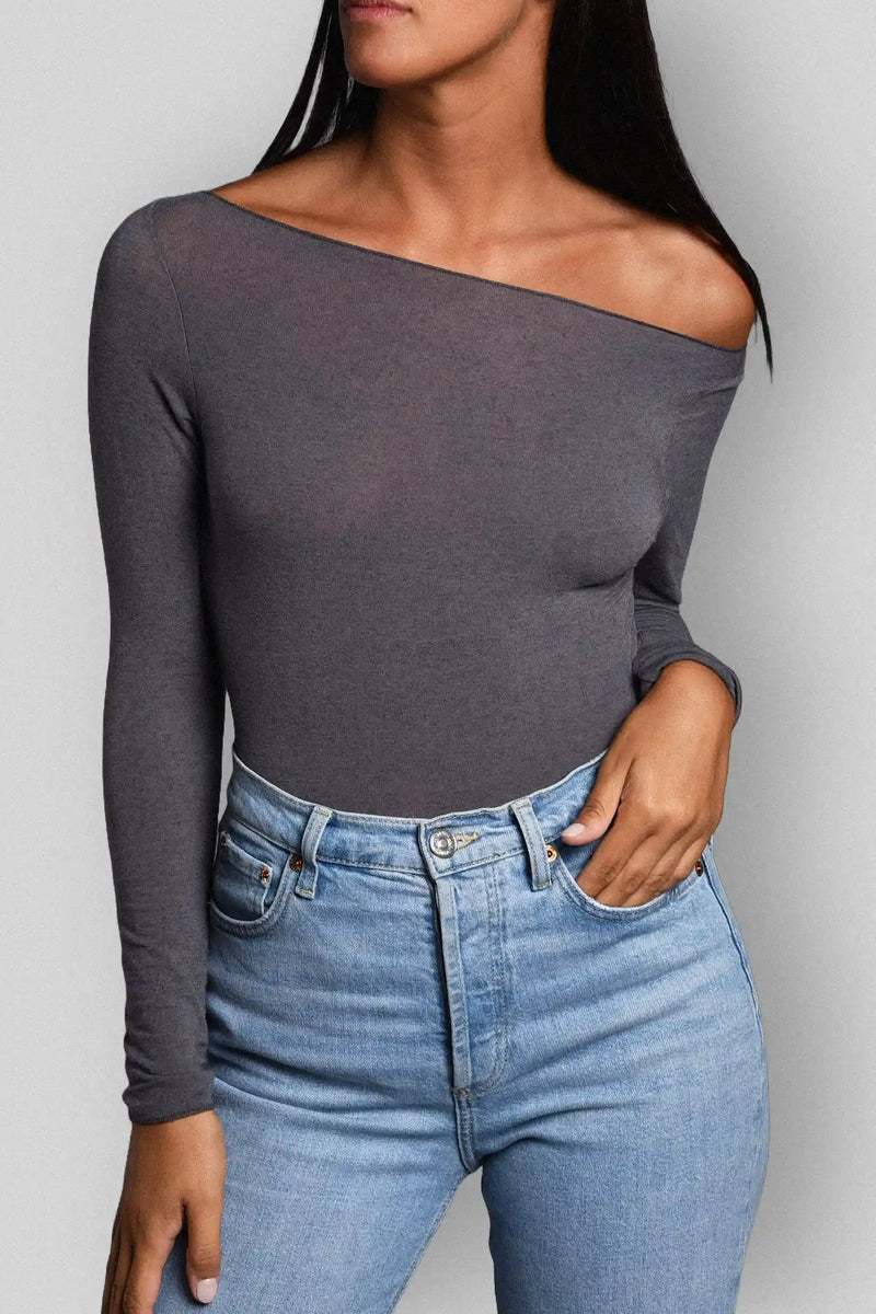 Maglia a Manica Lunga in Modal Ultralight con Cashmere Scollo Barchetta