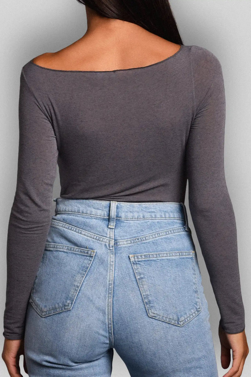 Maglia a Manica Lunga in Modal Ultralight con Cashmere Scollo Barchetta