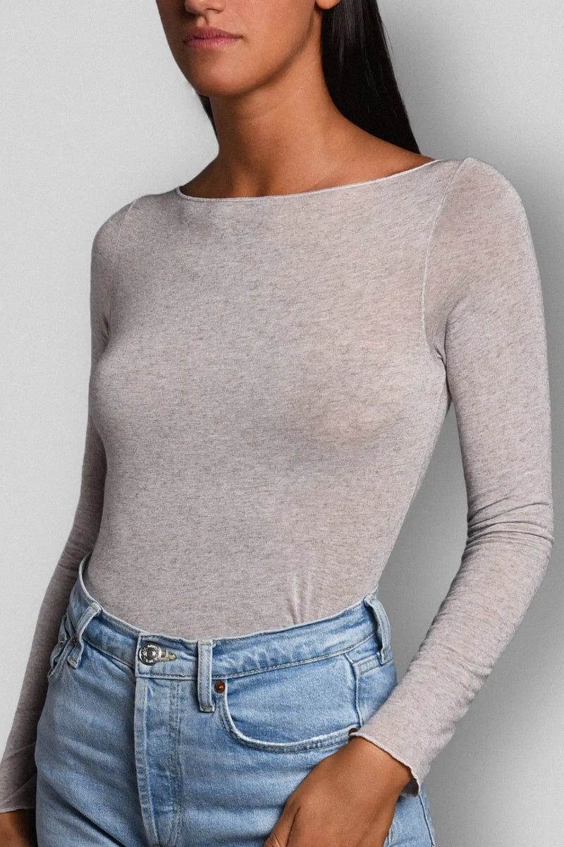 Maglia a Manica Lunga in Modal Ultralight con Cashmere Scollo Barchetta