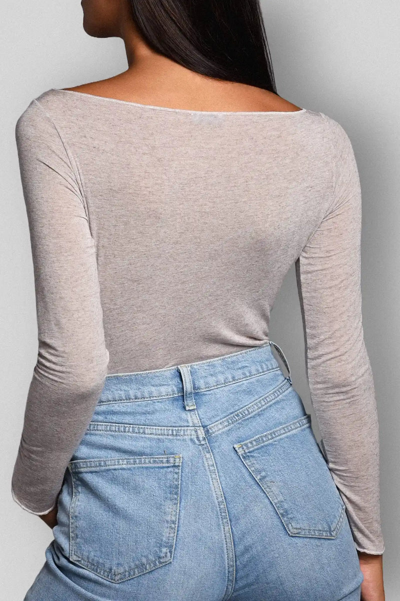 Maglia a Manica Lunga in Modal Ultralight con Cashmere Scollo Barchetta