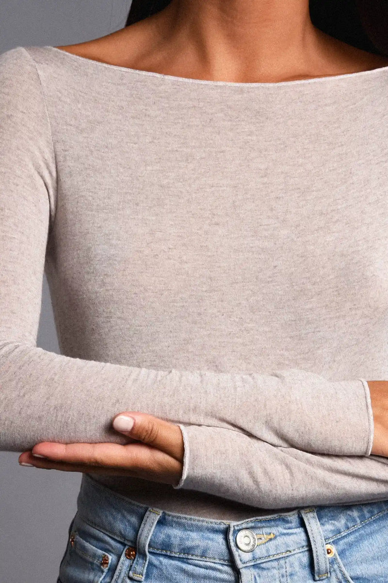 Maglia a Manica Lunga in Modal Ultralight con Cashmere Scollo Barchetta