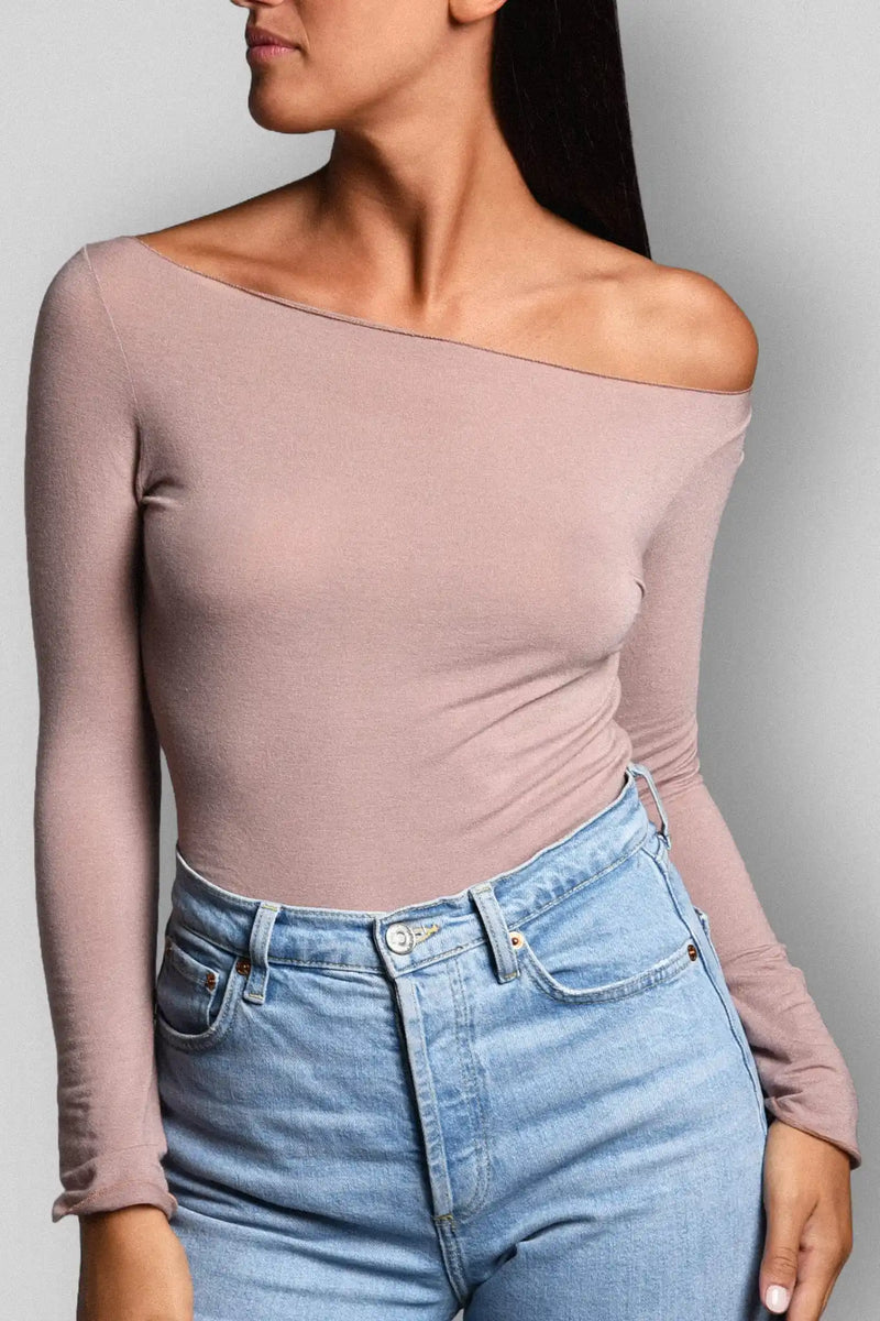 Maglia a Manica Lunga in Modal Ultralight con Cashmere Scollo Barchetta