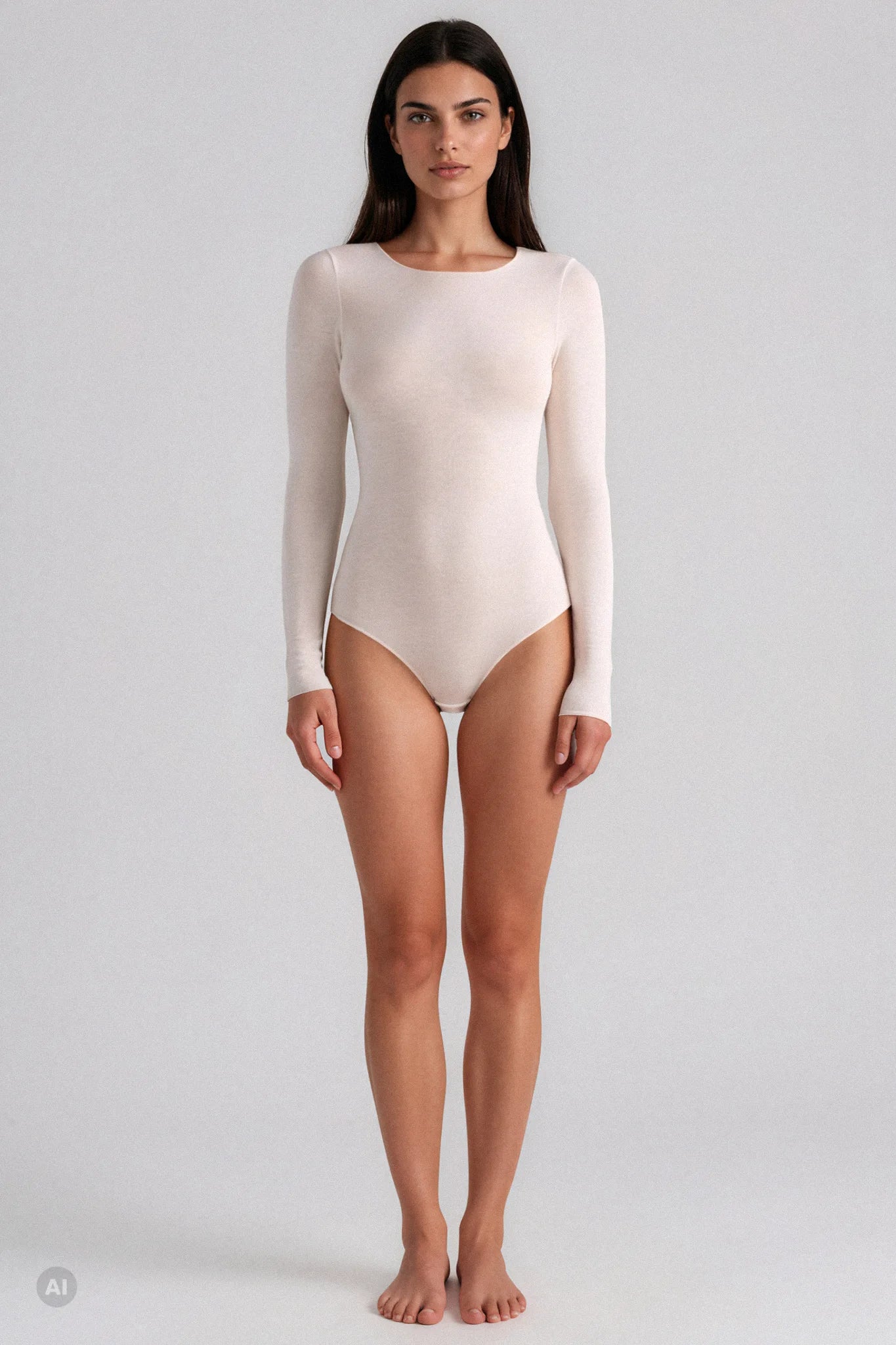 Body a Manica Lunga in Modal Ultralight con Cashmere Girocollo