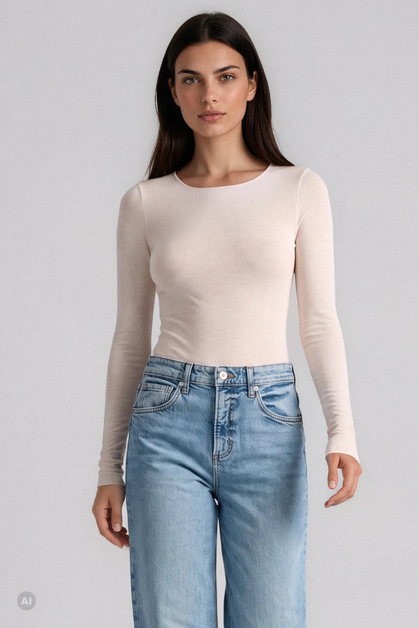 Body a Manica Lunga in Modal Ultralight con Cashmere Girocollo
