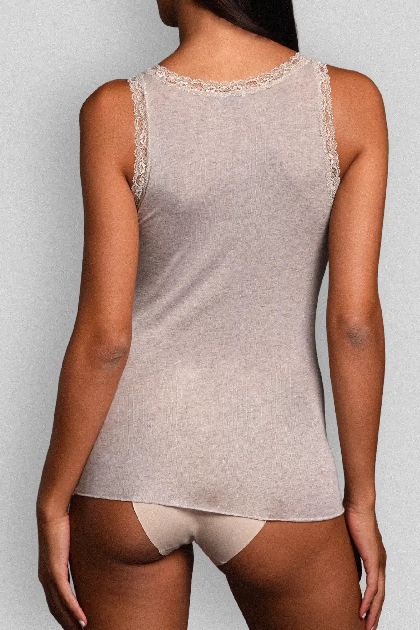 Canotta a Spalla Larga in Modal Ultralight con Cashmere e Pizzo