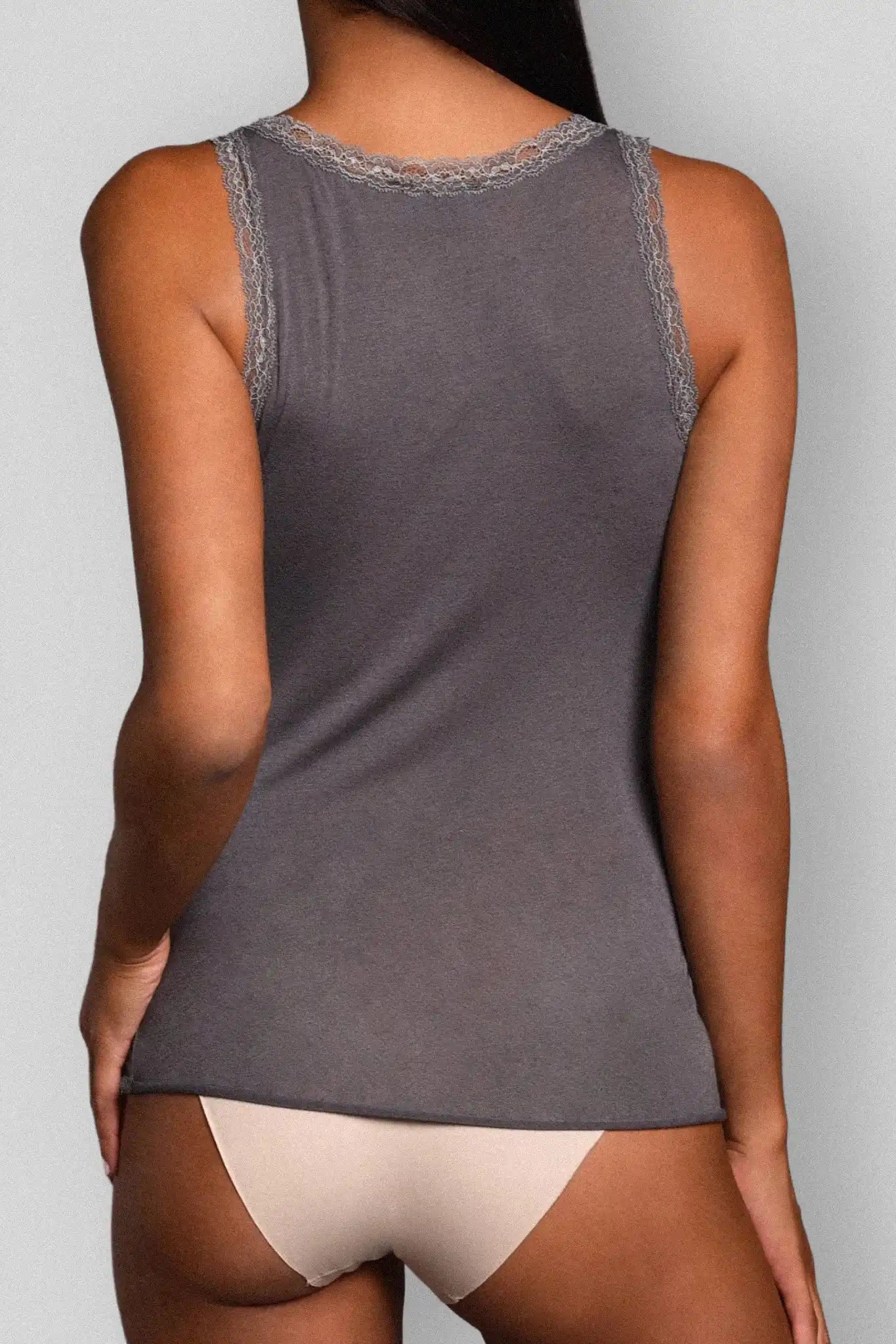 Canotta a Spalla Larga in Modal Ultralight con Cashmere e Pizzo