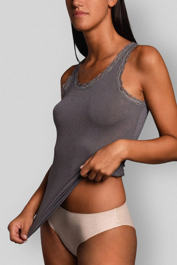 Canotta a Spalla Larga in Modal Ultralight con Cashmere e Pizzo