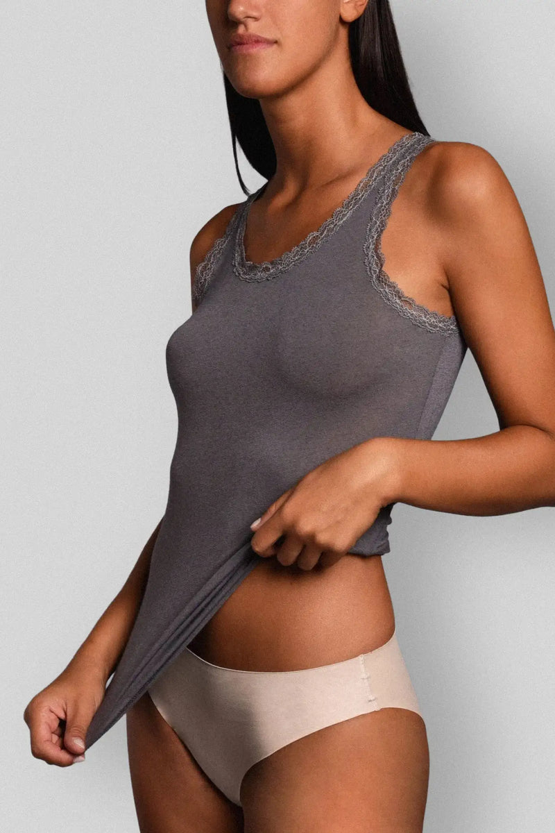 Canotta a Spalla Larga in Modal Ultralight con Cashmere e Pizzo