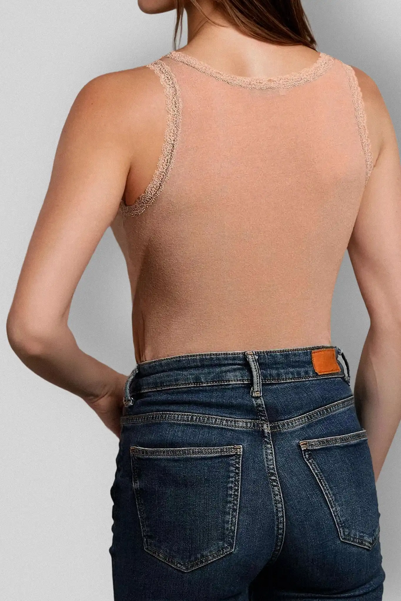 Canotta a Spalla Larga in Modal Ultralight con Cashmere e Pizzo