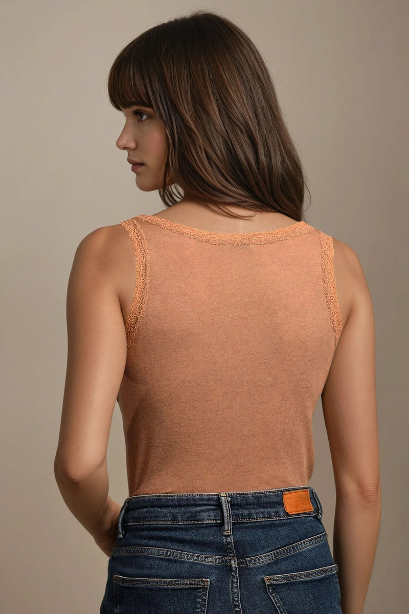 Canotta a Spalla Larga in Modal Ultralight con Cashmere e Pizzo