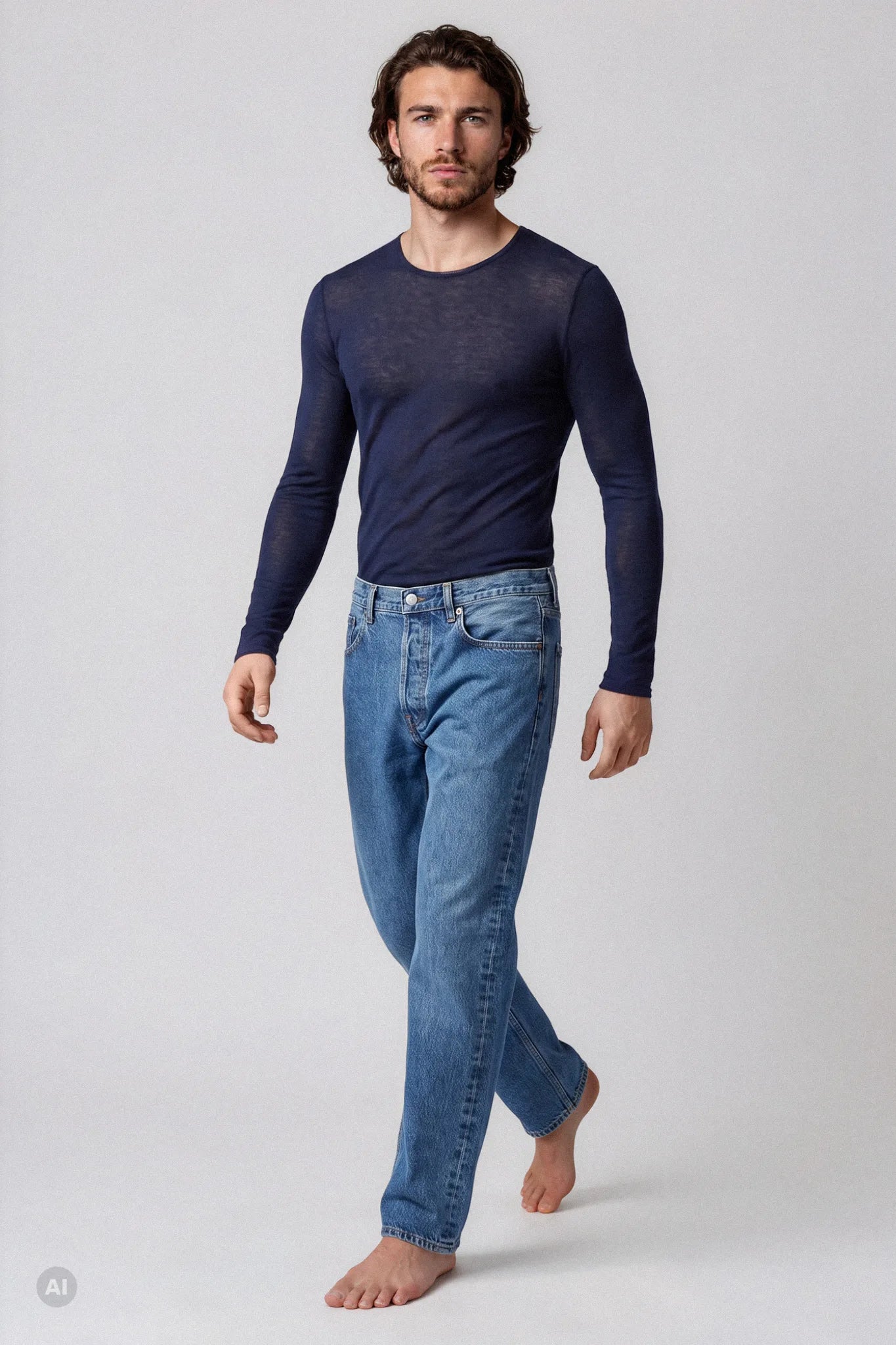 Maglia a Manica Lunga in Modal Ultralight con Cashmere Girocollo