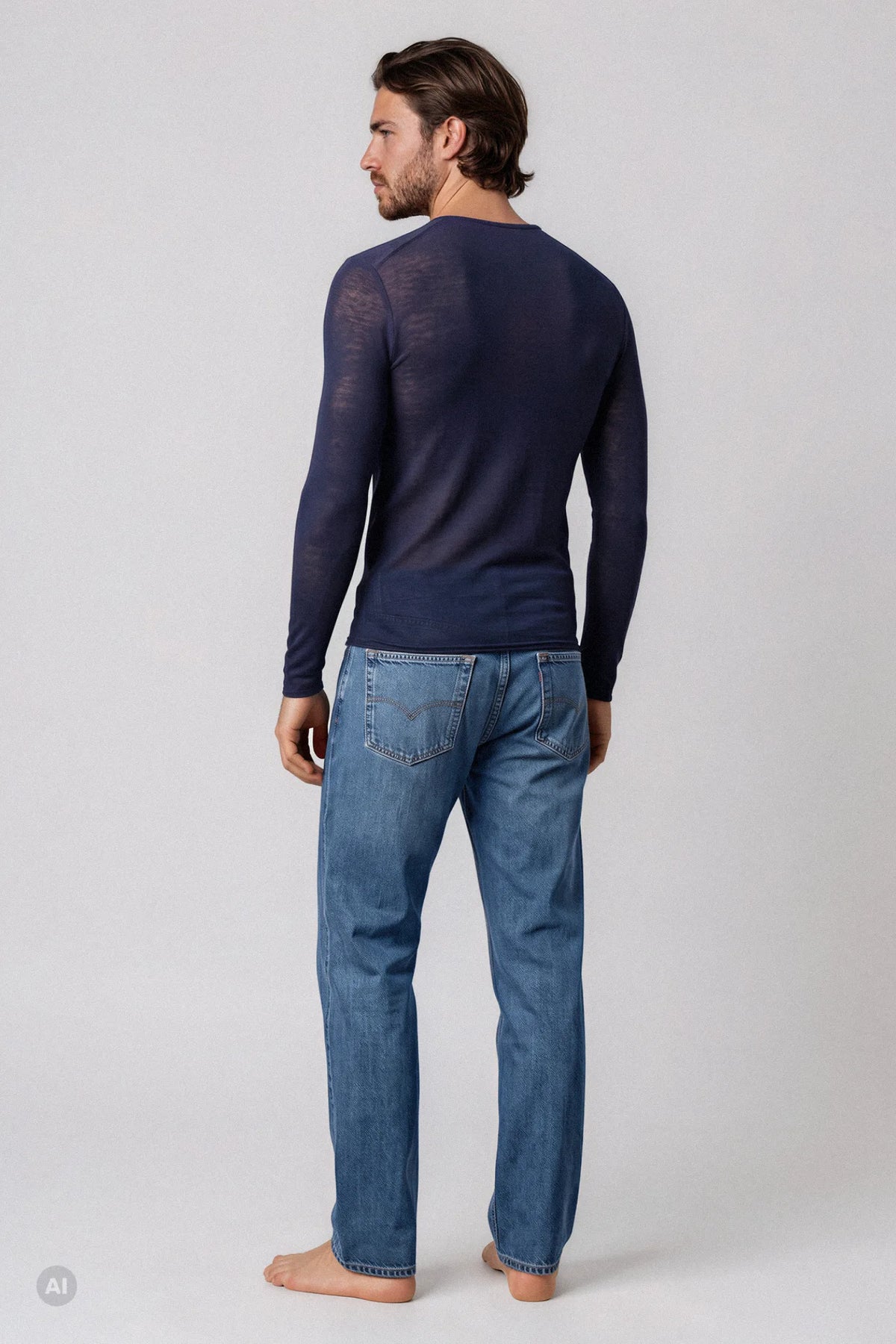 Maglia a Manica Lunga in Modal Ultralight con Cashmere Girocollo
