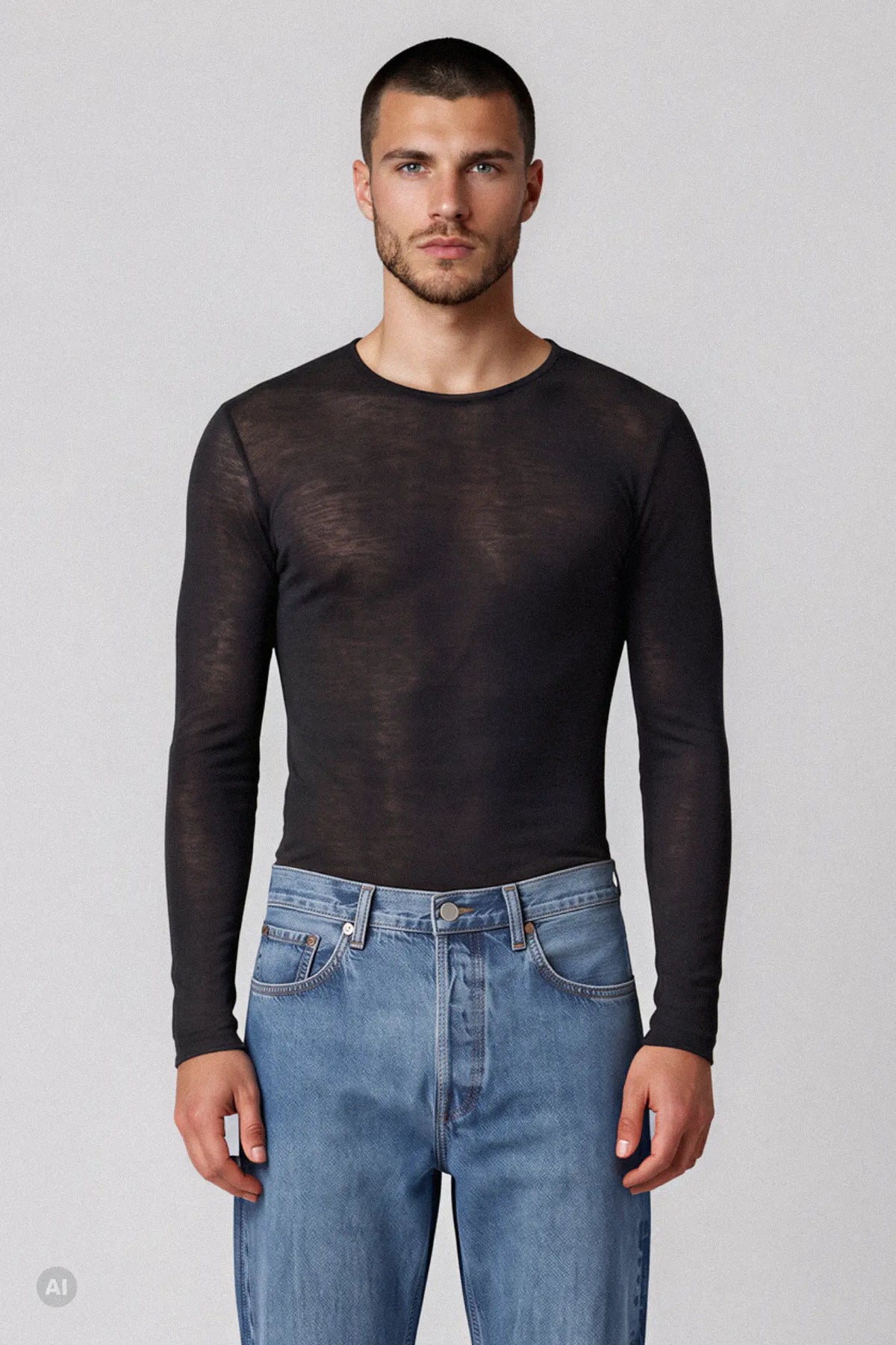 Maglia a Manica Lunga in Modal Ultralight con Cashmere Girocollo