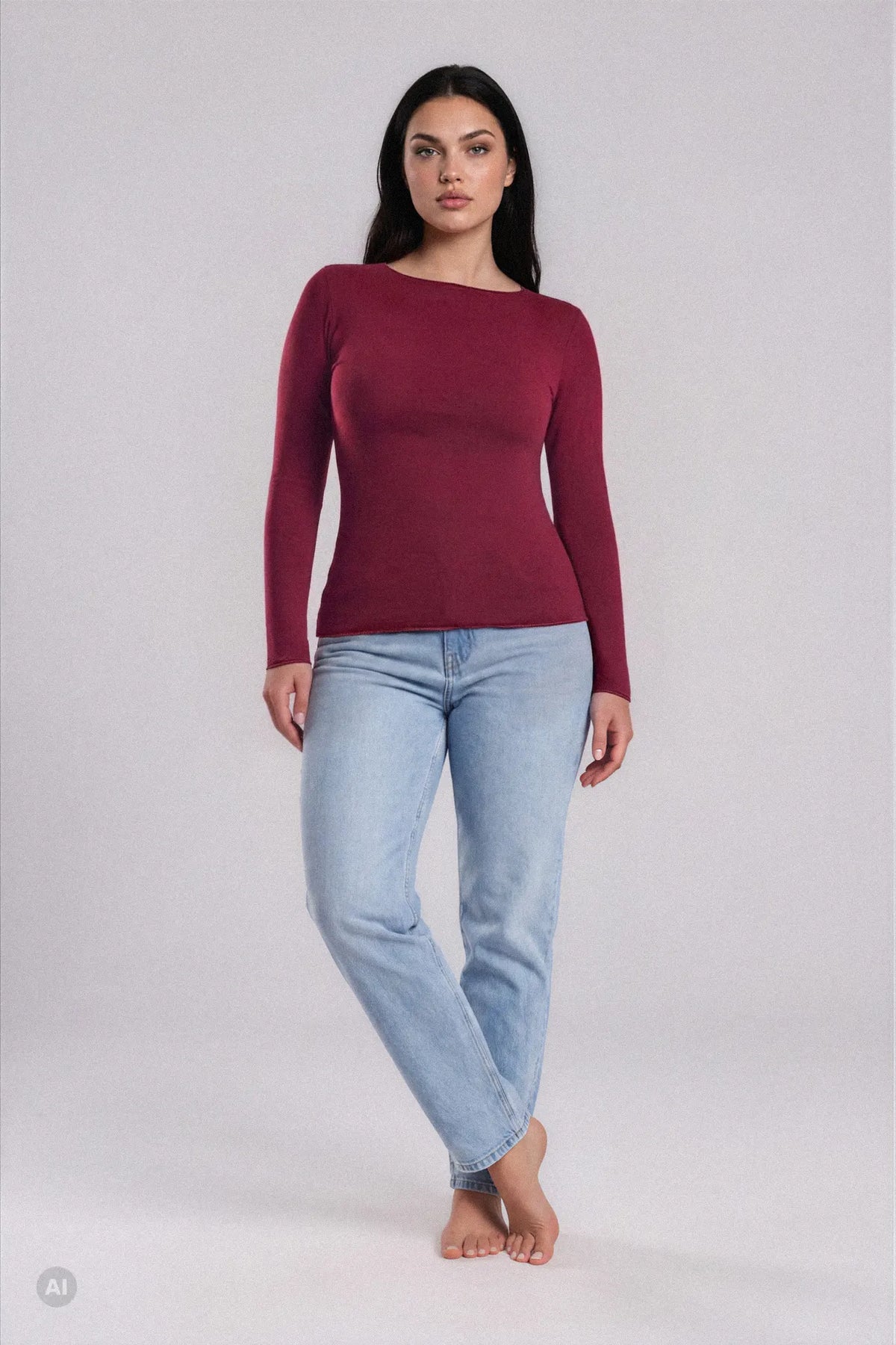 Maglia a Manica Lunga in Modal Ultralight con Cashmere Girocollo
