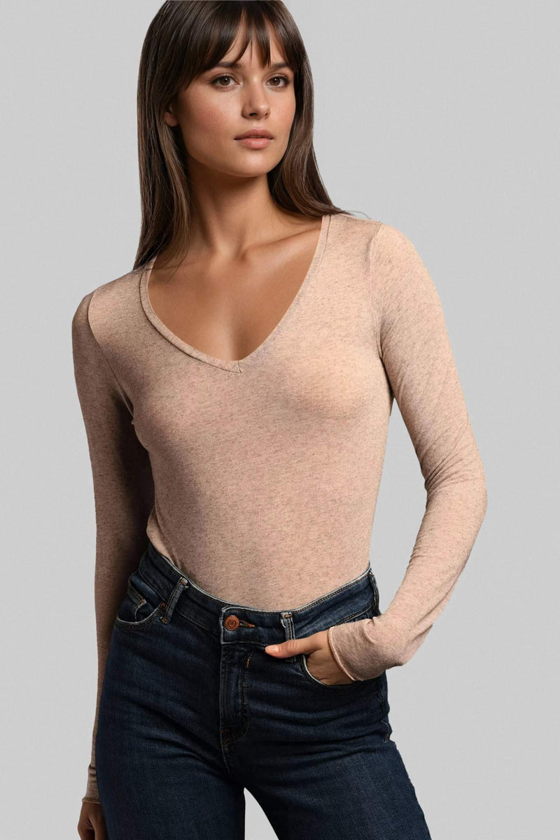 Maglia a Manica Lunga in Modal Ultralight con Cashmere Scollo a V
