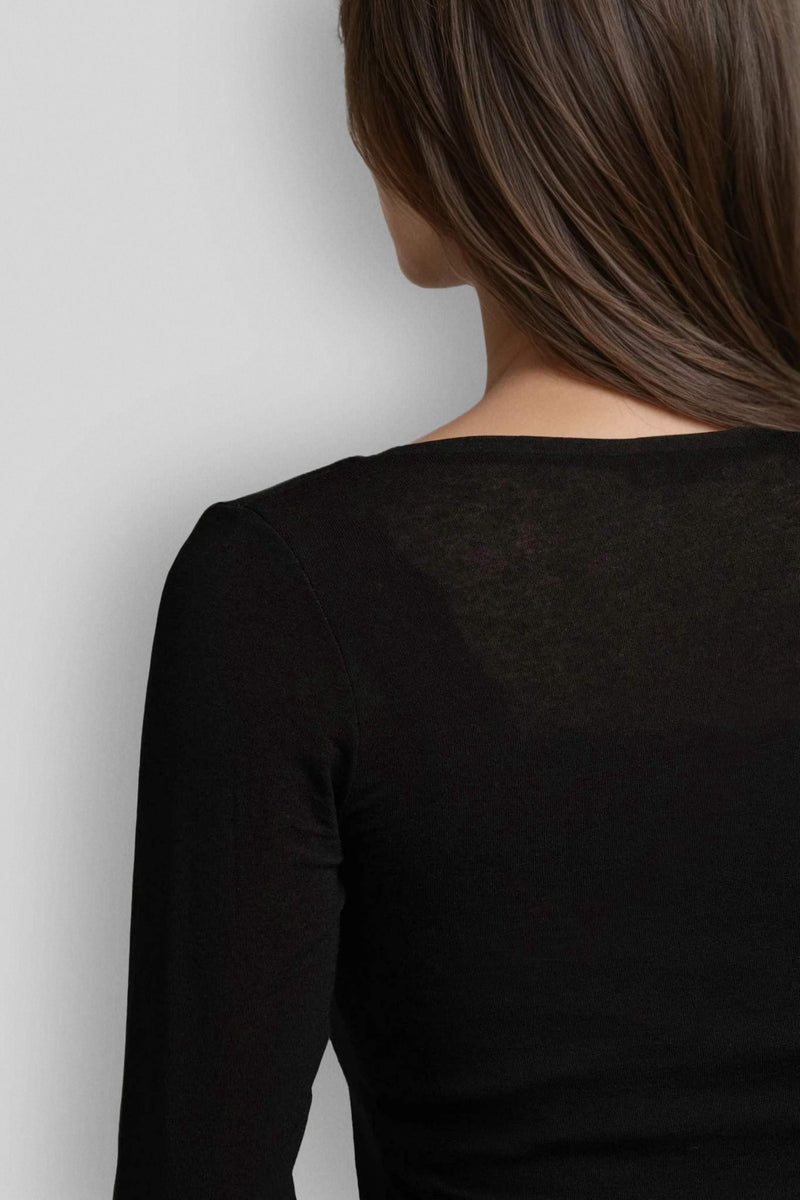 Maglia a Manica Lunga in Modal Ultralight con Cashmere Scollo a V