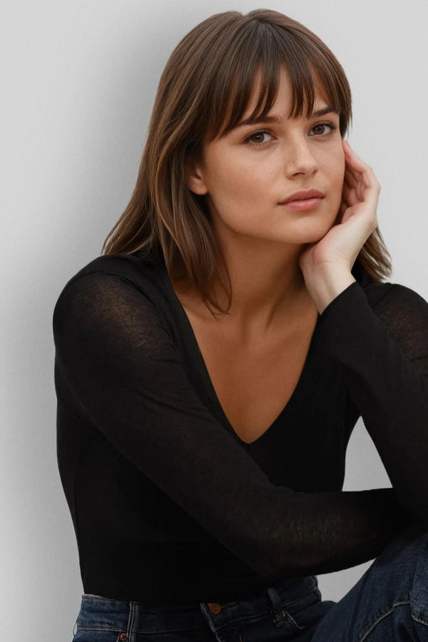 Maglia a Manica Lunga in Modal Ultralight con Cashmere Scollo a V
