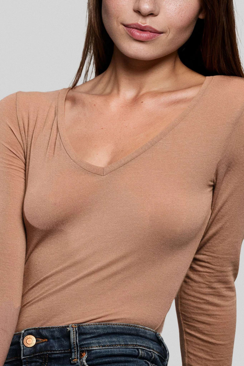 Maglia a Manica Lunga in Modal Ultralight con Cashmere Scollo a V
