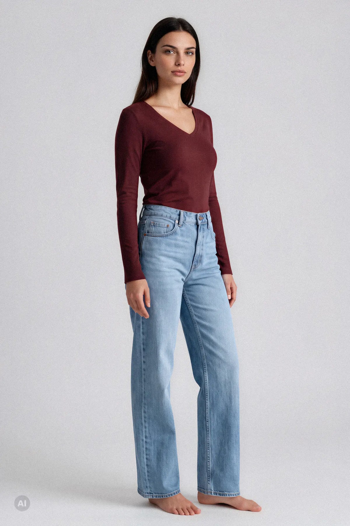 Maglia a Manica Lunga in Modal Ultralight con Cashmere Scollo a V