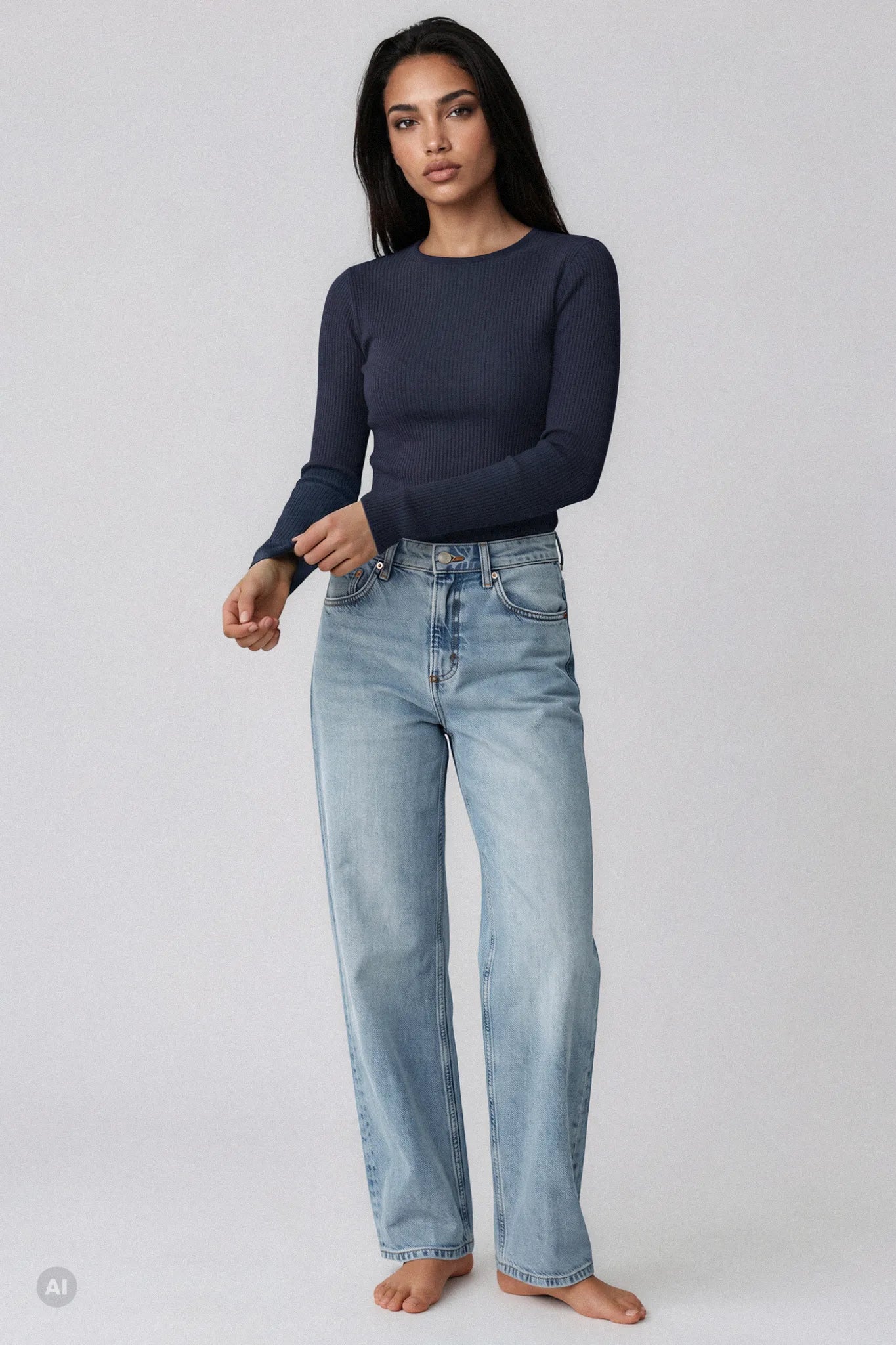 Maglia a Manica Lunga in Modal Ultranatural con Cashmere a Costine