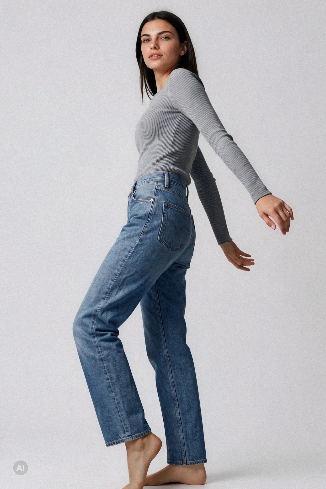 Maglia a Manica Lunga in Modal Ultranatural con Cashmere a Costine
