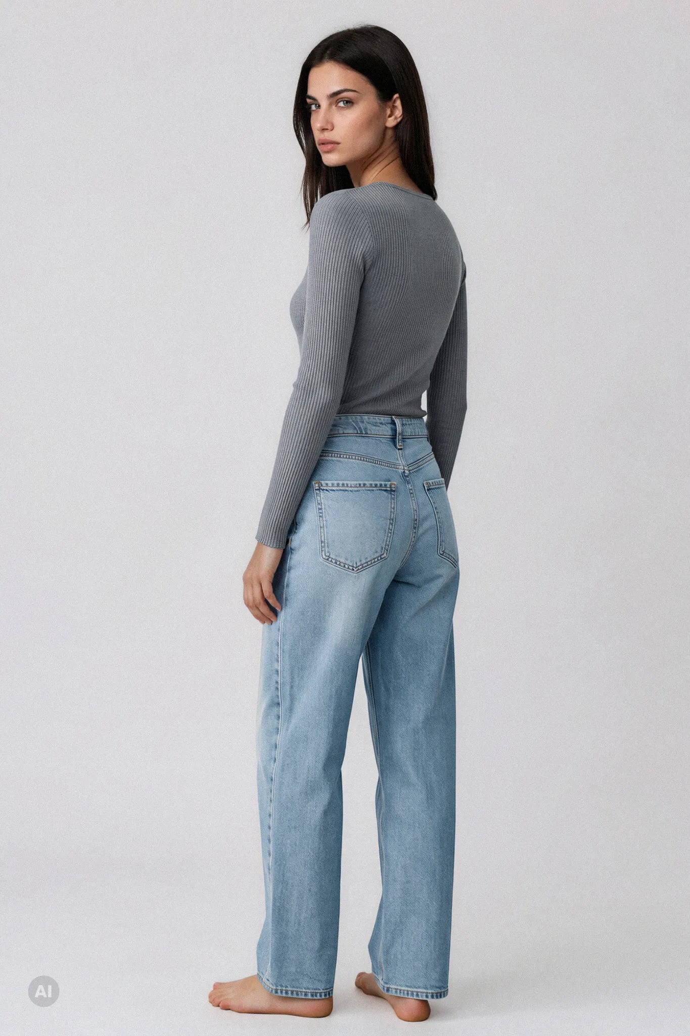 Maglia a Manica Lunga in Modal Ultranatural con Cashmere a Costine