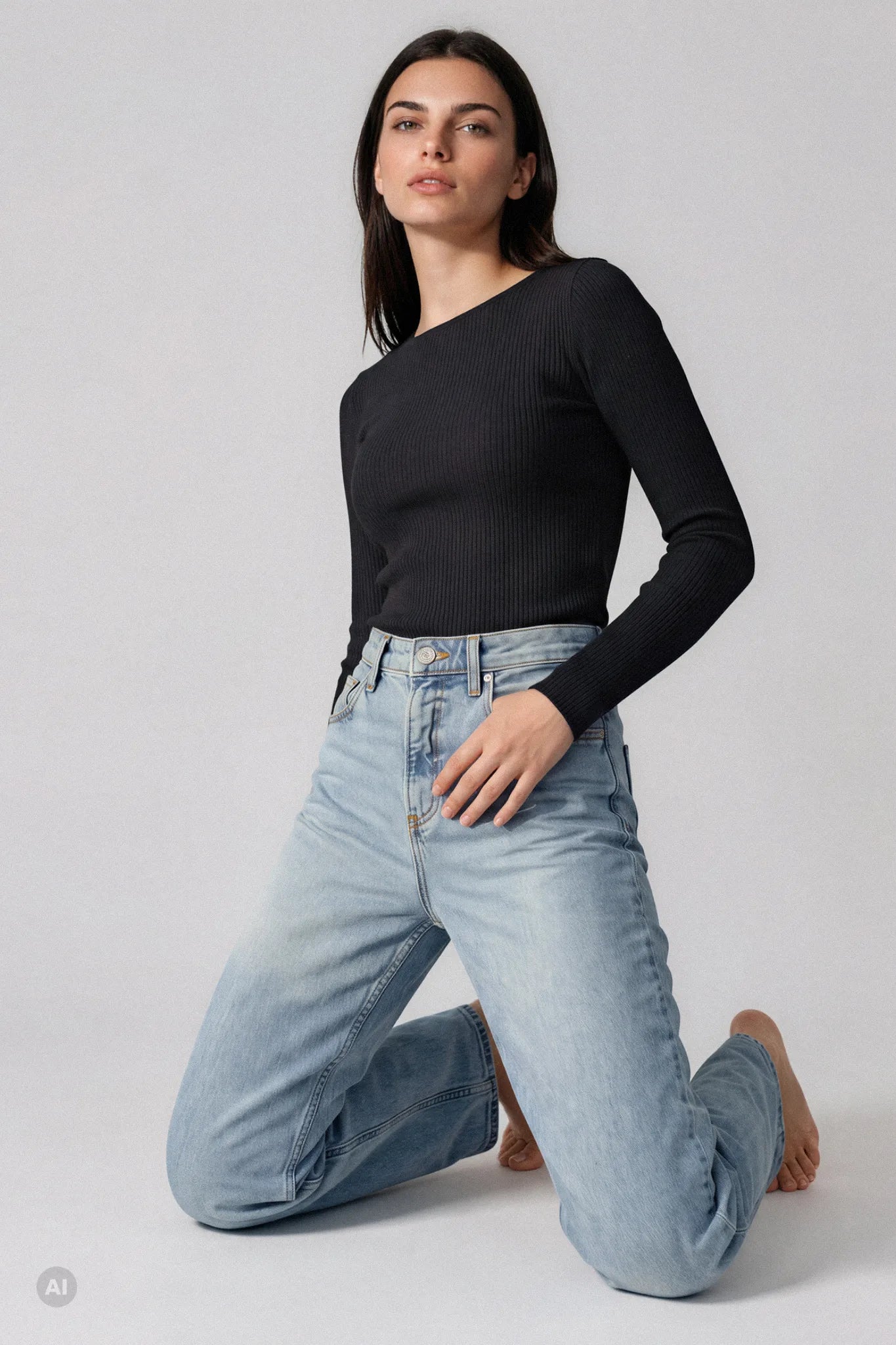 Maglia a Manica Lunga in Modal Ultranatural con Cashmere a Costine