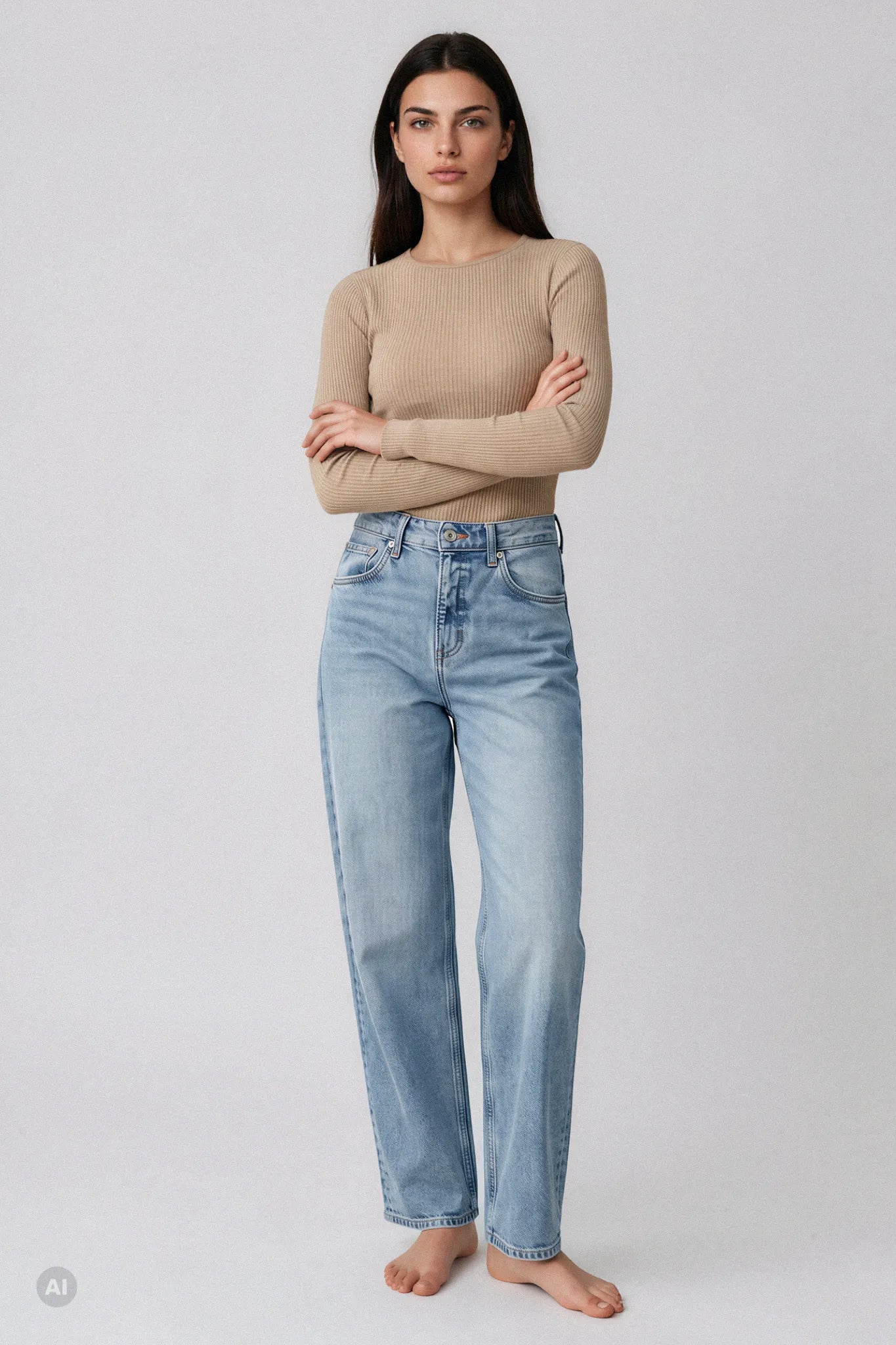 Maglia a Manica Lunga in Modal Ultranatural con Cashmere a Costine