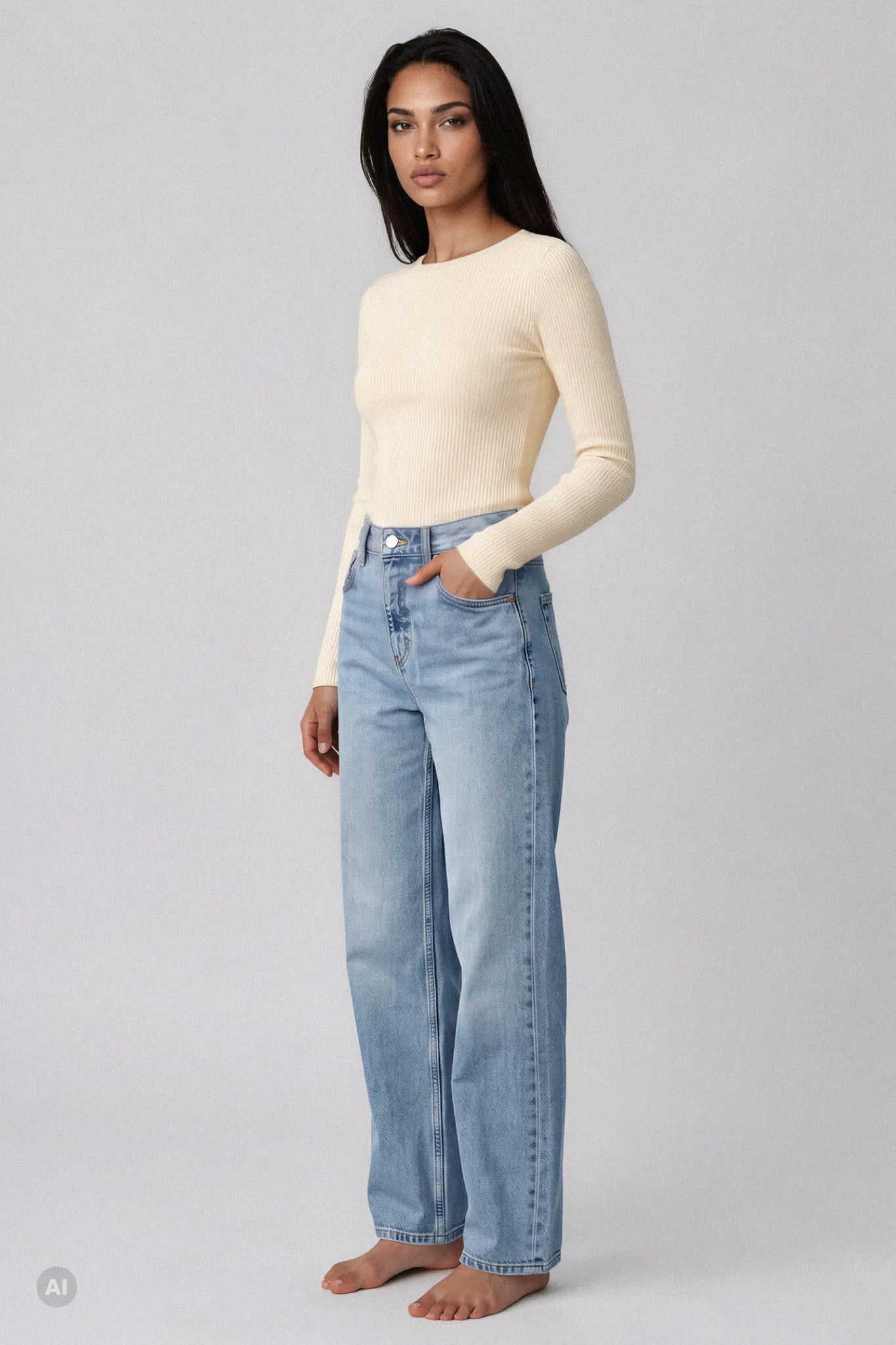 Maglia a Manica Lunga in Modal Ultranatural con Cashmere a Costine