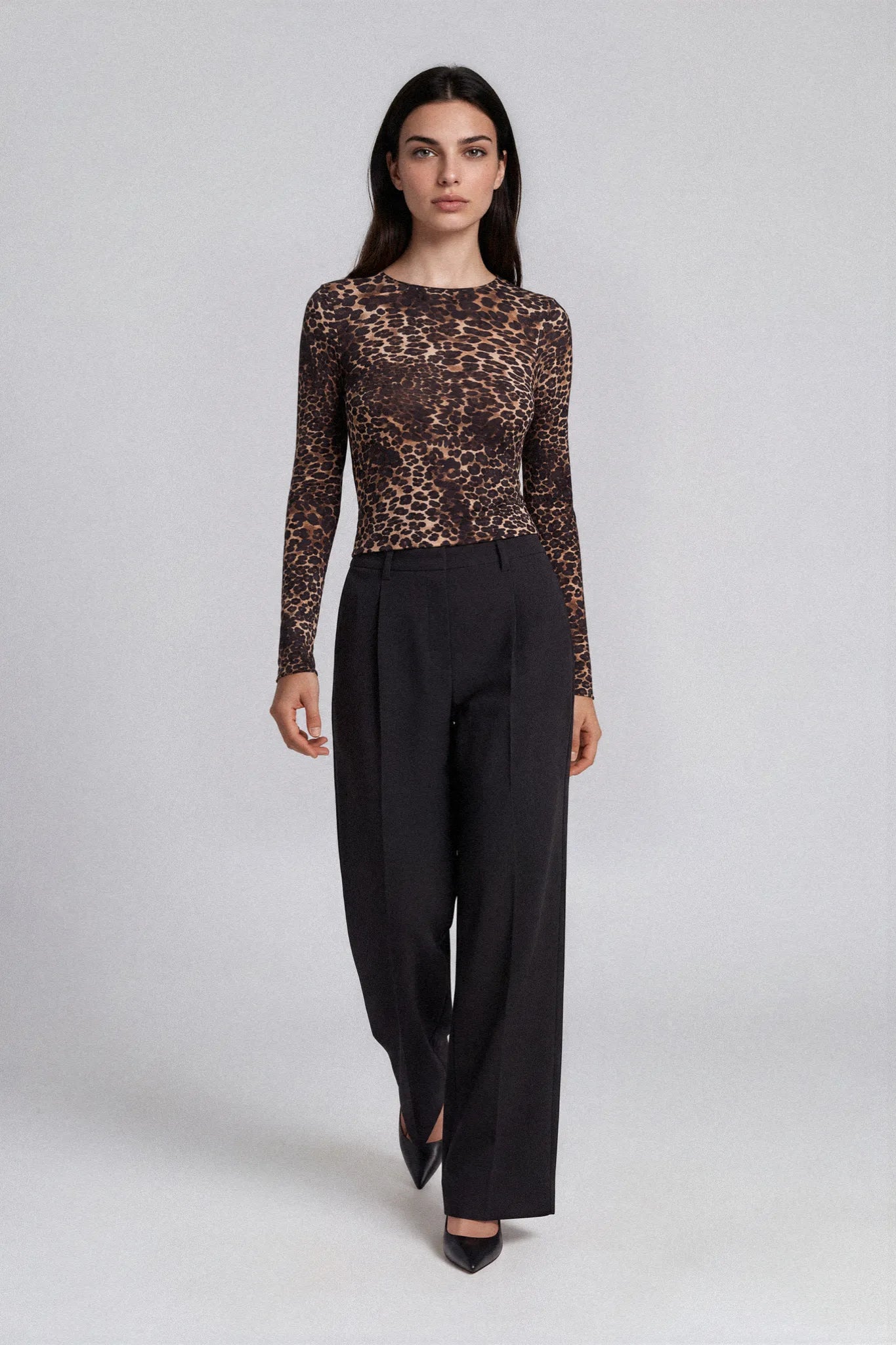Maglia a Manica Lunga in Modal Ultralight con Cashmere Girocollo Leopard