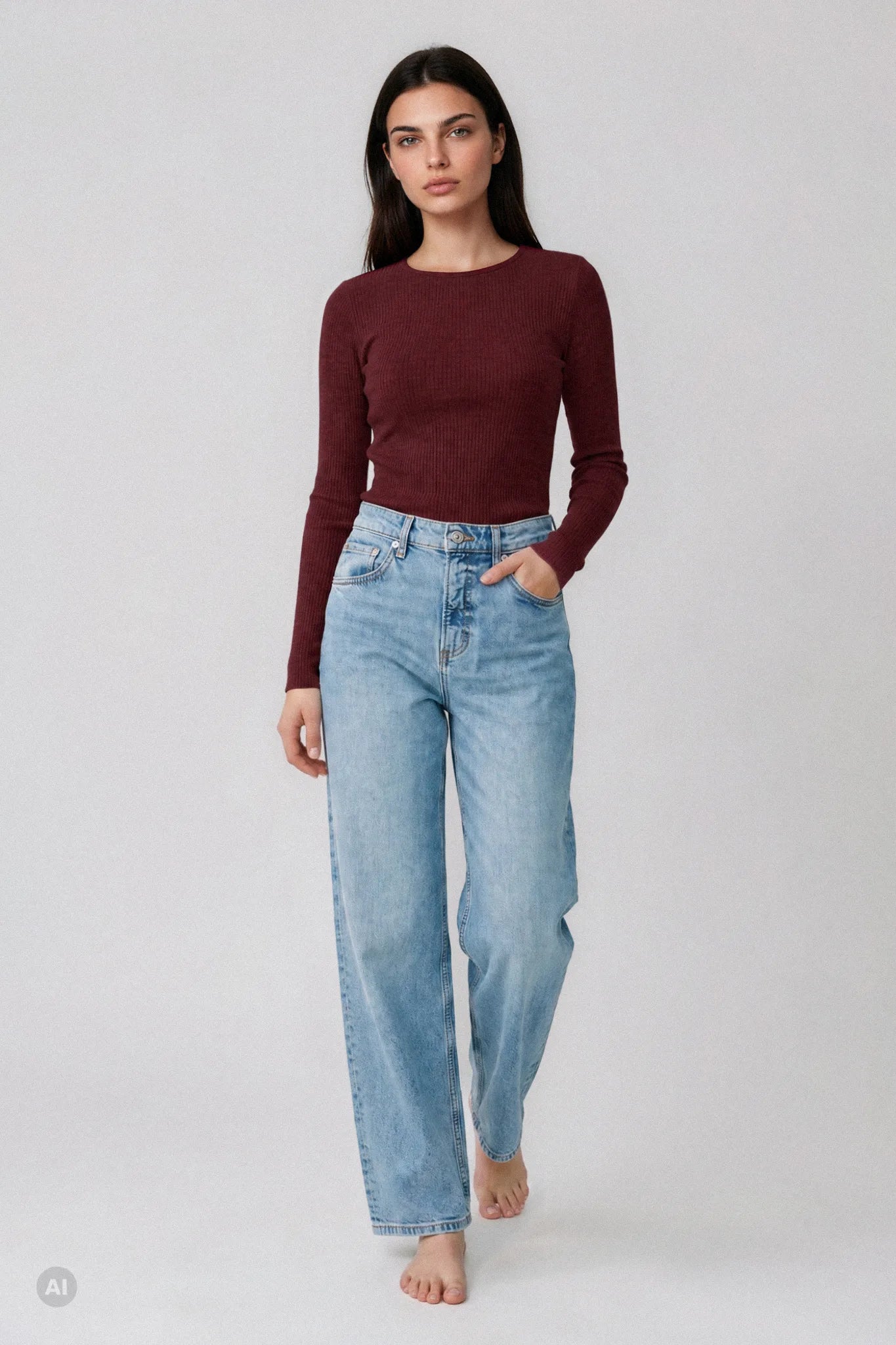 Maglia a Manica Lunga in Modal Ultranatural con Cashmere a Costine